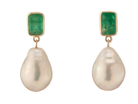 18K emerald bezel earrings with your pearls