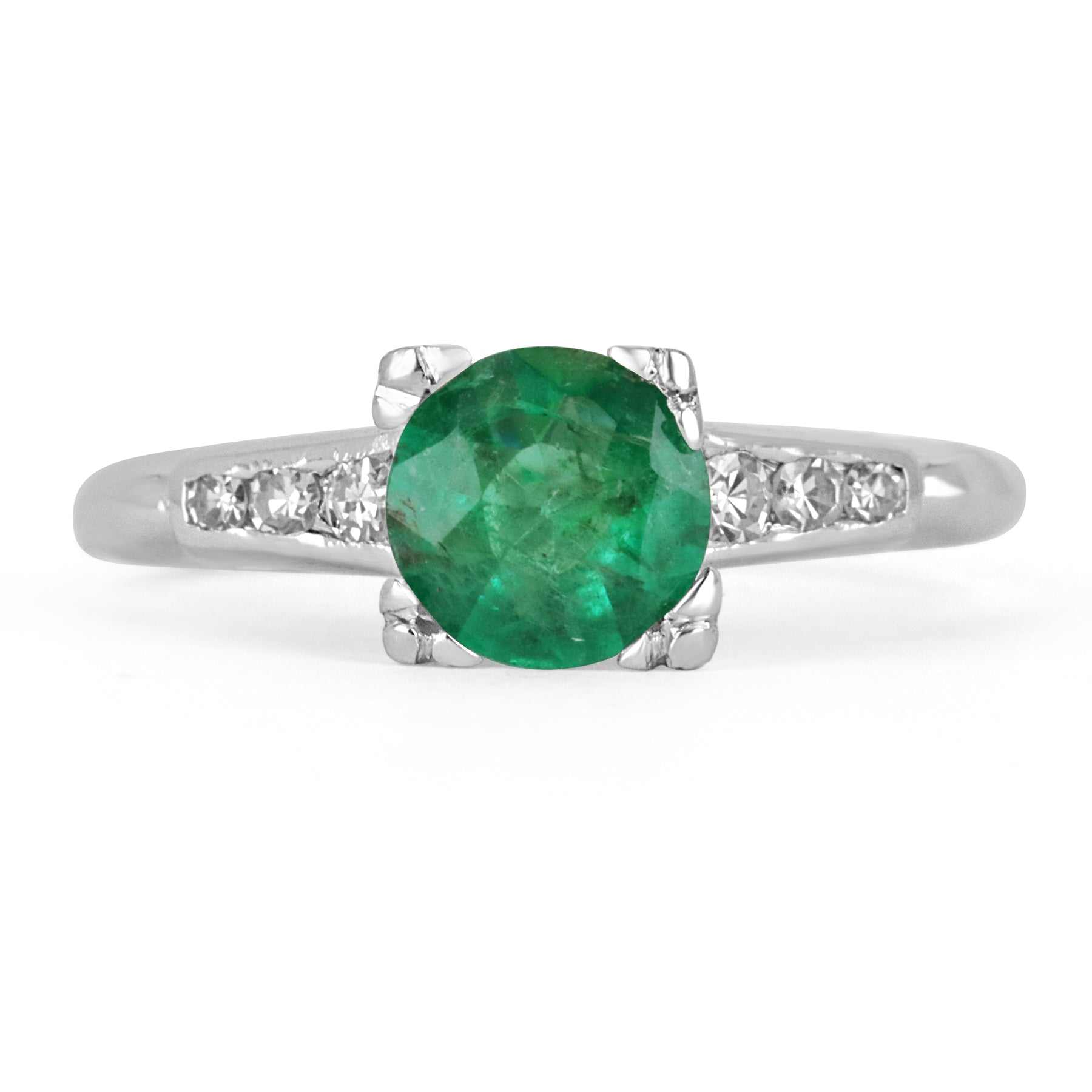 1.0tcw Dainty Dark Green Natural Emerald & Diamond Engagement Ring 14K