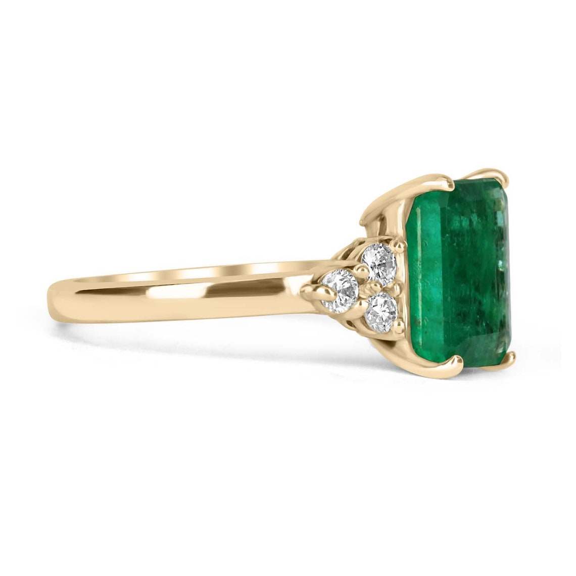 1.95tcw Emerald Cut Emerald & Diamond Cluster Accent Ring 14K - JR Colombian Emeralds