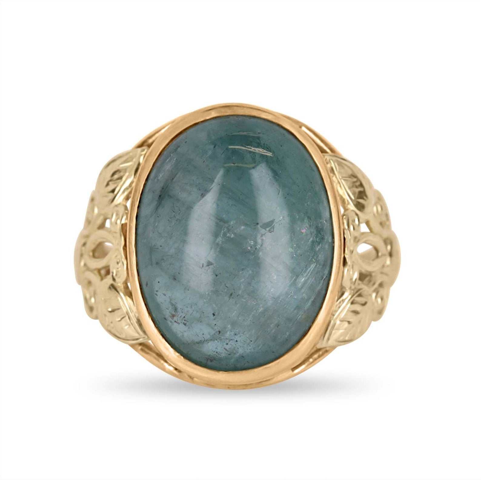 12.56cts 14K Natural Barrel Cabochon Floral Antique Ring - JR Colombian Emeralds