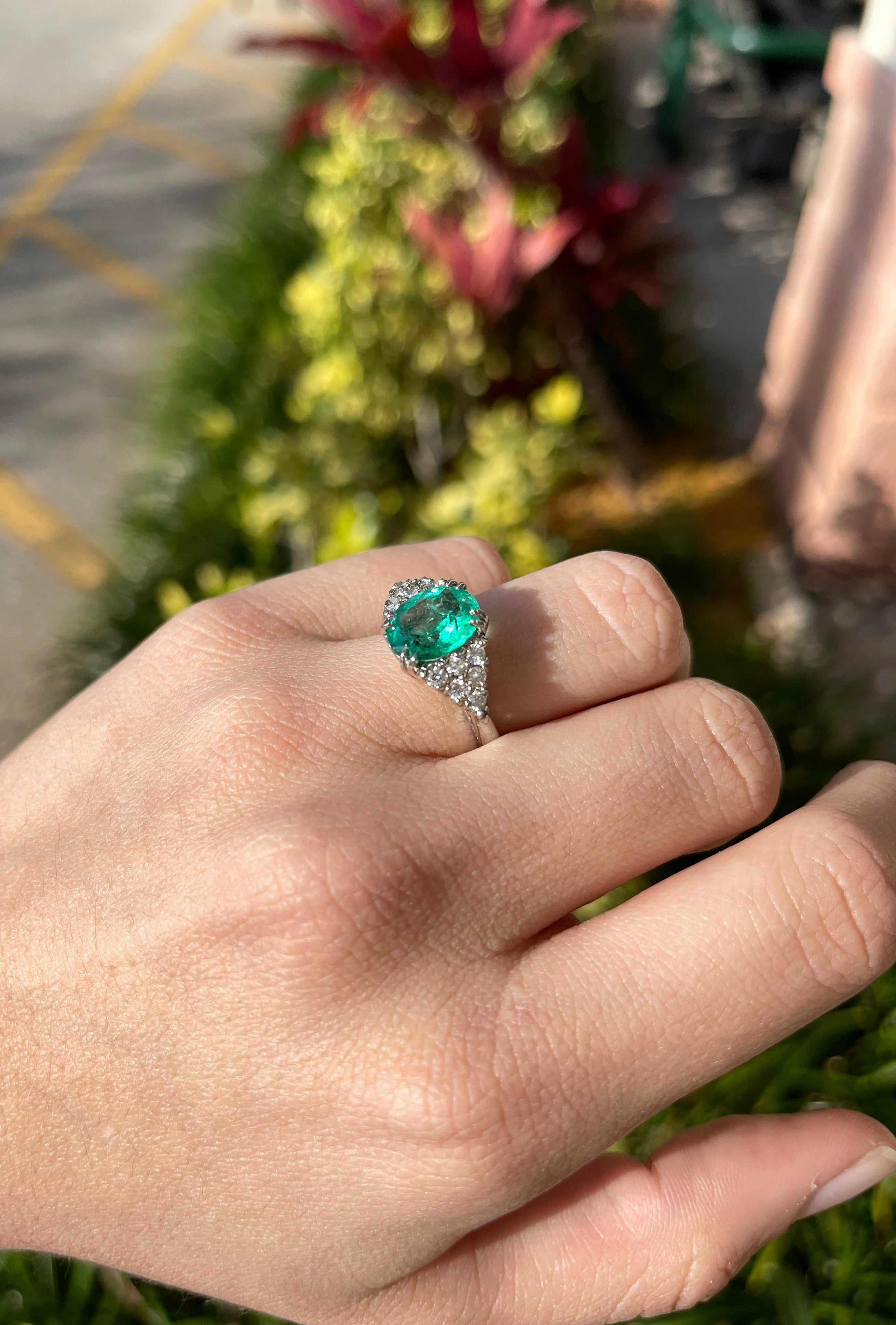 4.30tcw Oval Colombian Emerald & Diamond Anniversary Statement Ring Platinum