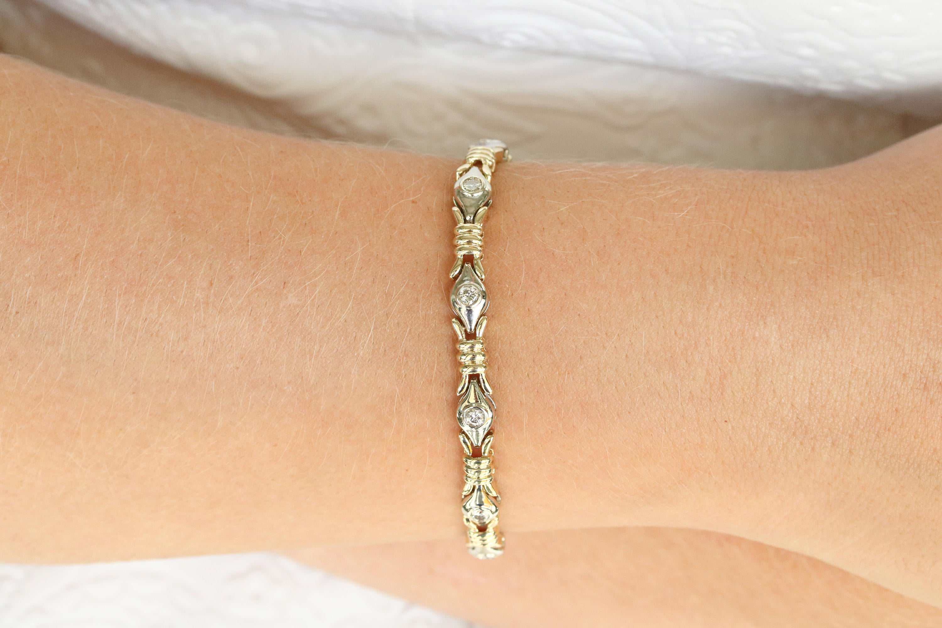 1.40tcw Diamond Two Toned Link Tennis Bracelet 14K