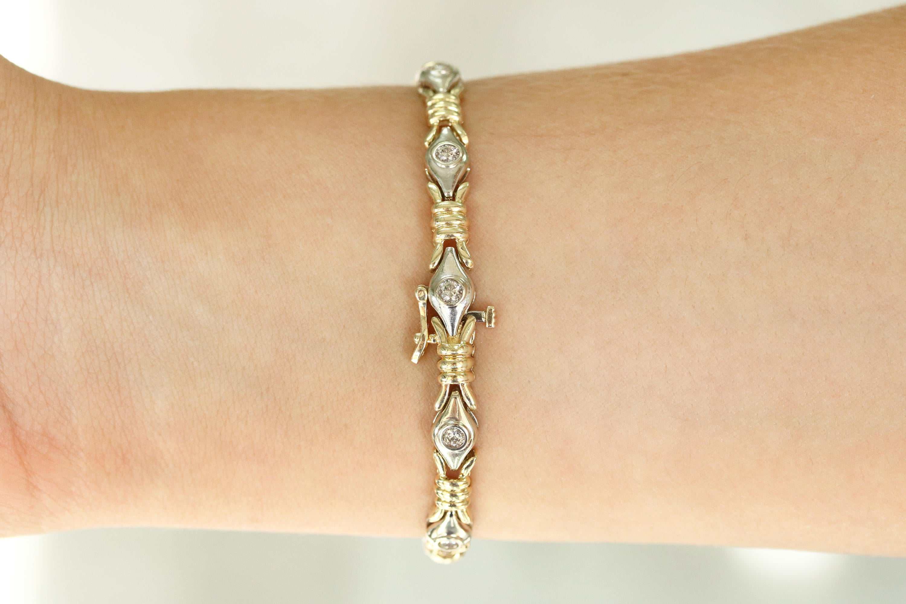 1.40tcw Diamond Two Toned Link Tennis Bracelet 14K