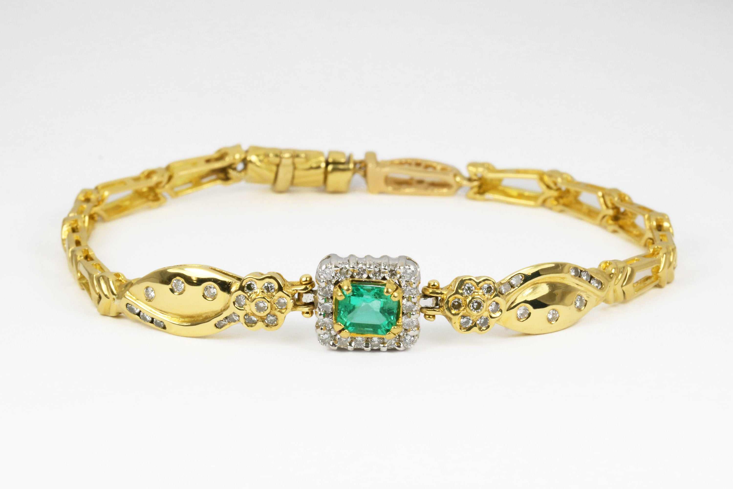 1.70tcw Emerald & Diamond Anniversary Bracelet Gold 18K