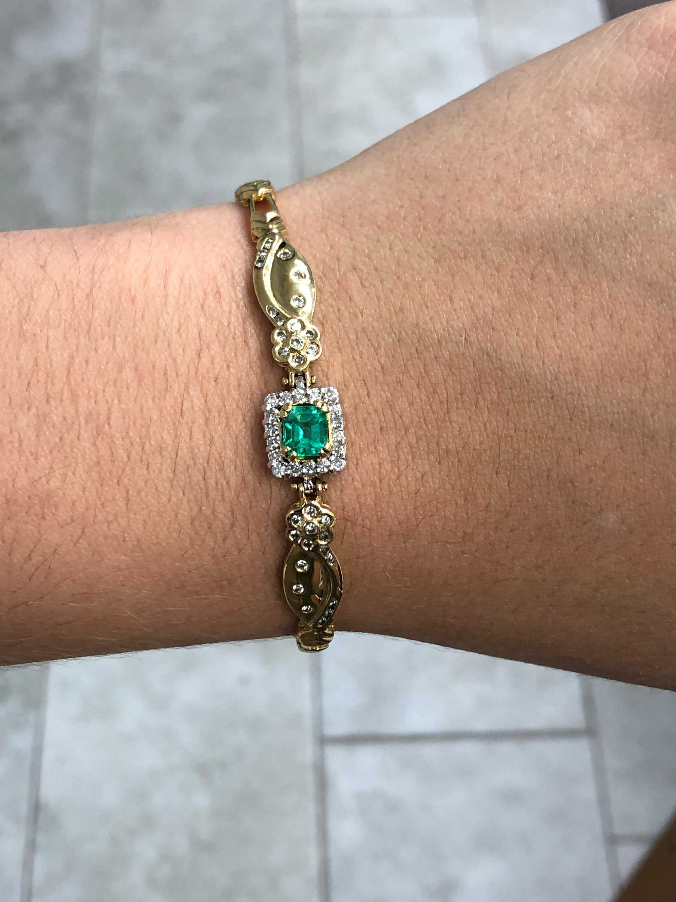1.70tcw Emerald & Diamond Anniversary Bracelet Gold 18K