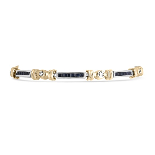 2.05tcw 14K Blue Sapphire & Diamond Tennis Bracelet