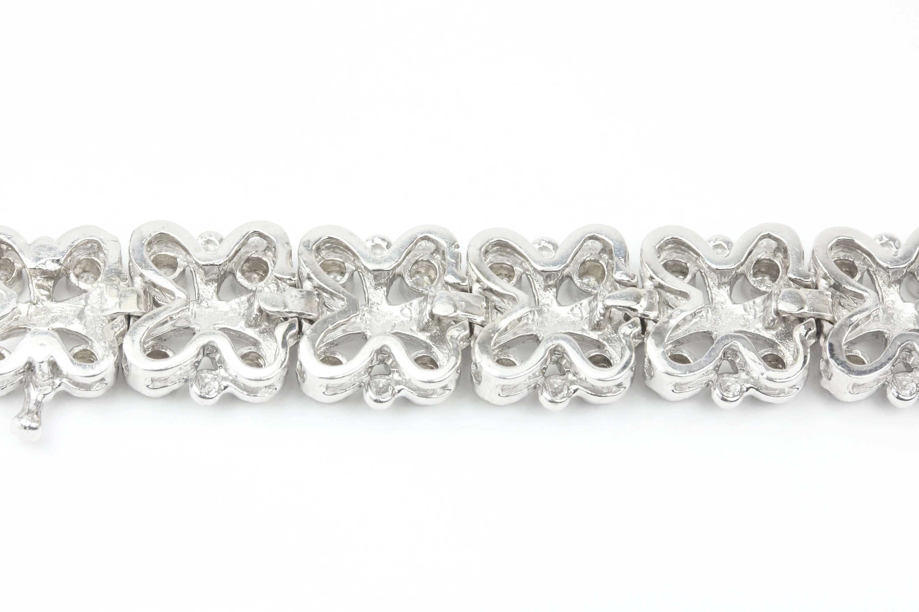 2.0tcw Wide Floral Diamond Tennis Bracelet Art Deco White Gold 14K