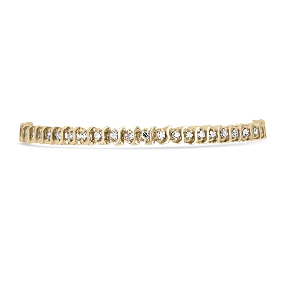 2.66cts Yellow Gold Diamond S Tennis Bracelet 14K