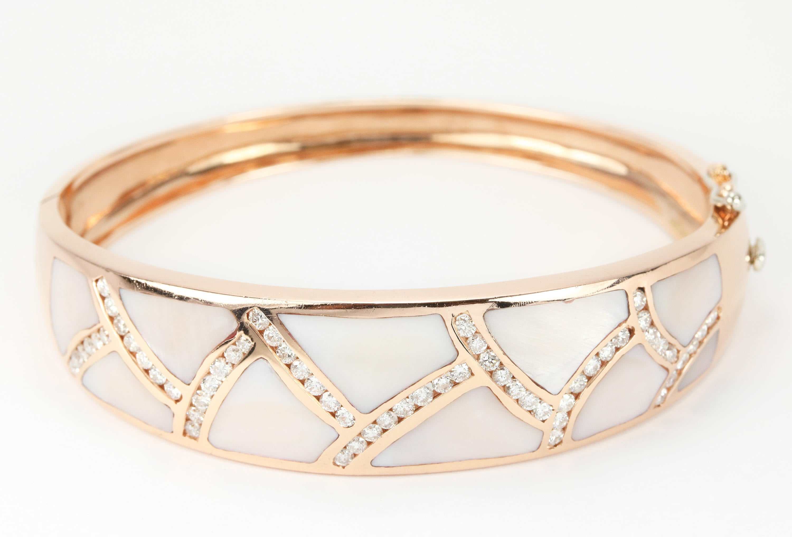 Mother of Pearl & Diamond Rose Gold Bangle 14K | JR Colombian Emeralds