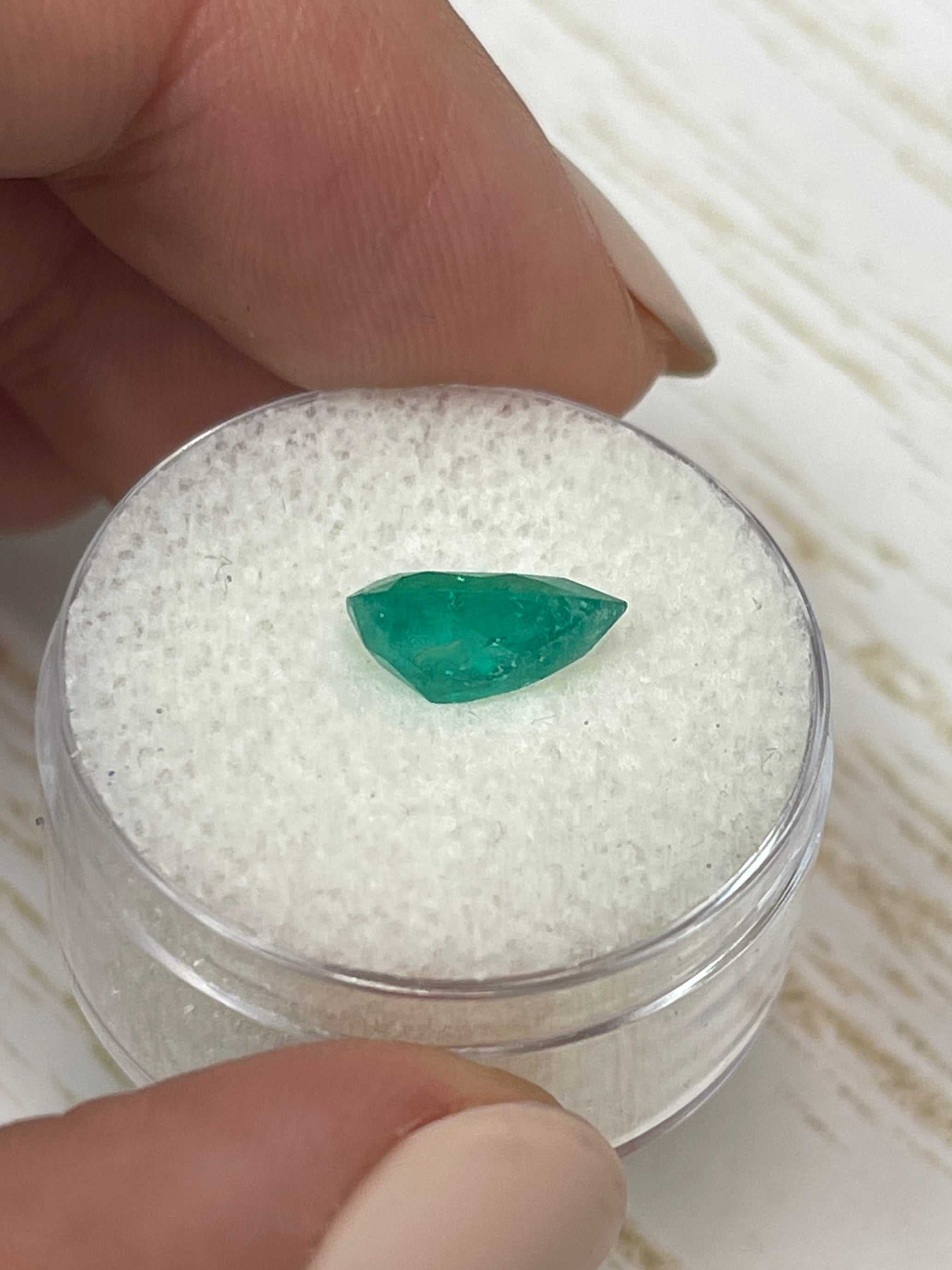 1.62 carat rich green natural Colombian emerald loose pear-shaped gemstone from JR Colombian Emeralds.