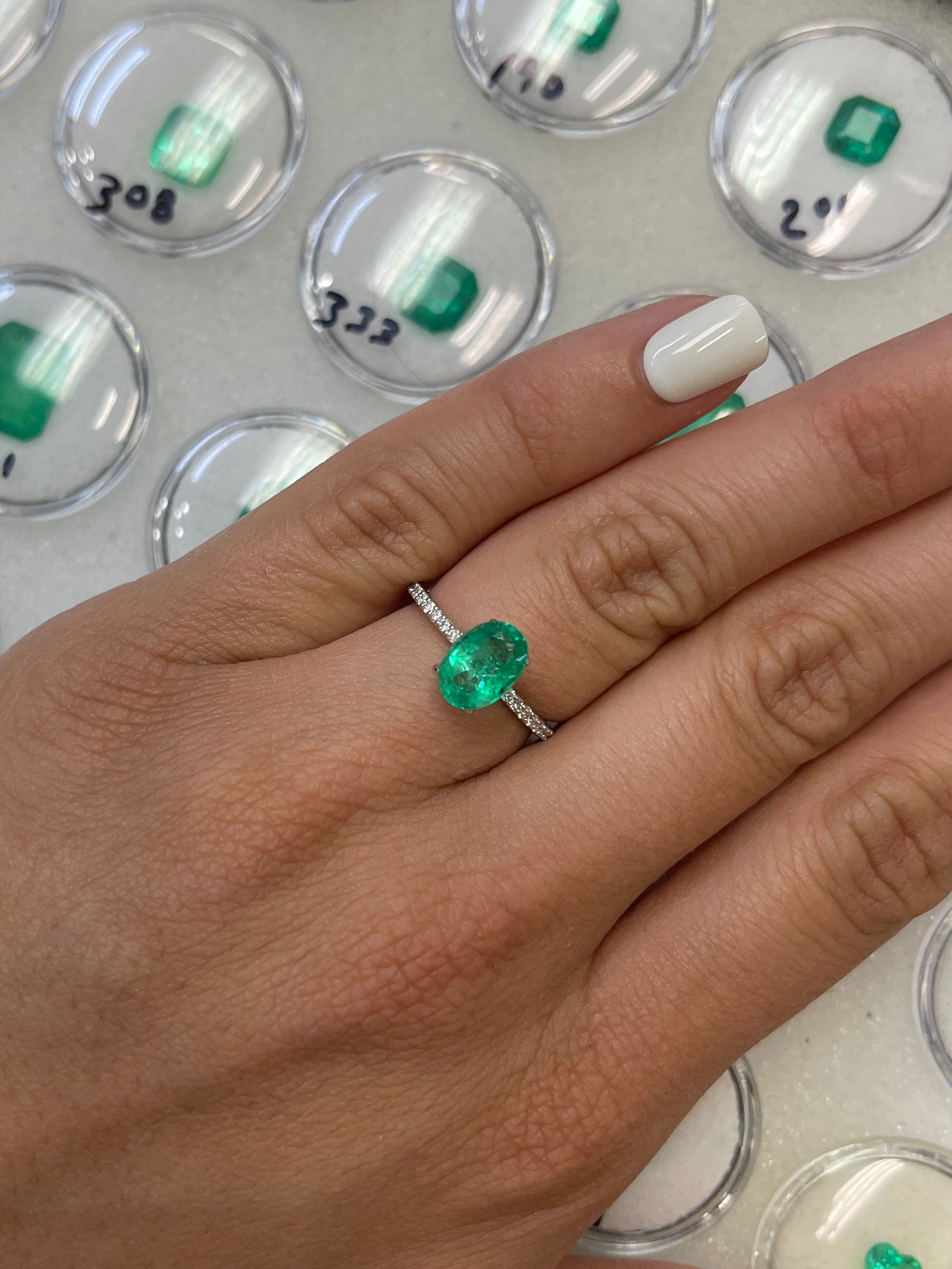 Natural 1.69 Carat medium yellowish green Colombian emerald loose oval cut gemstone by JR Colombian Emeralds