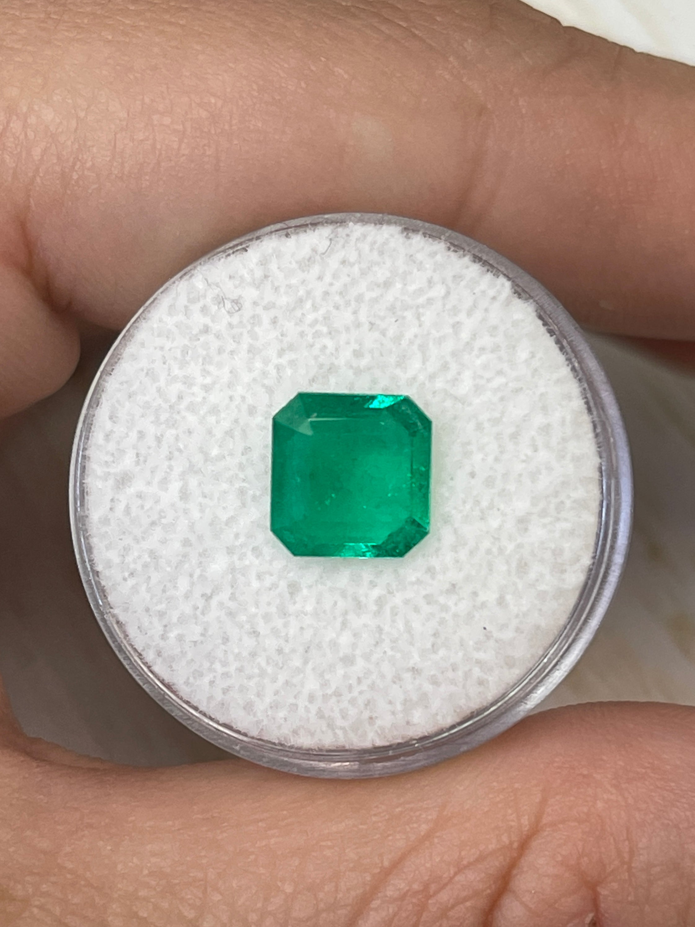 Natural 1.97 Carat Muzo Green Colombian Emerald loose Asscher cut from JR Colombian Emeralds, showcasing vibrant green color and clarity.
