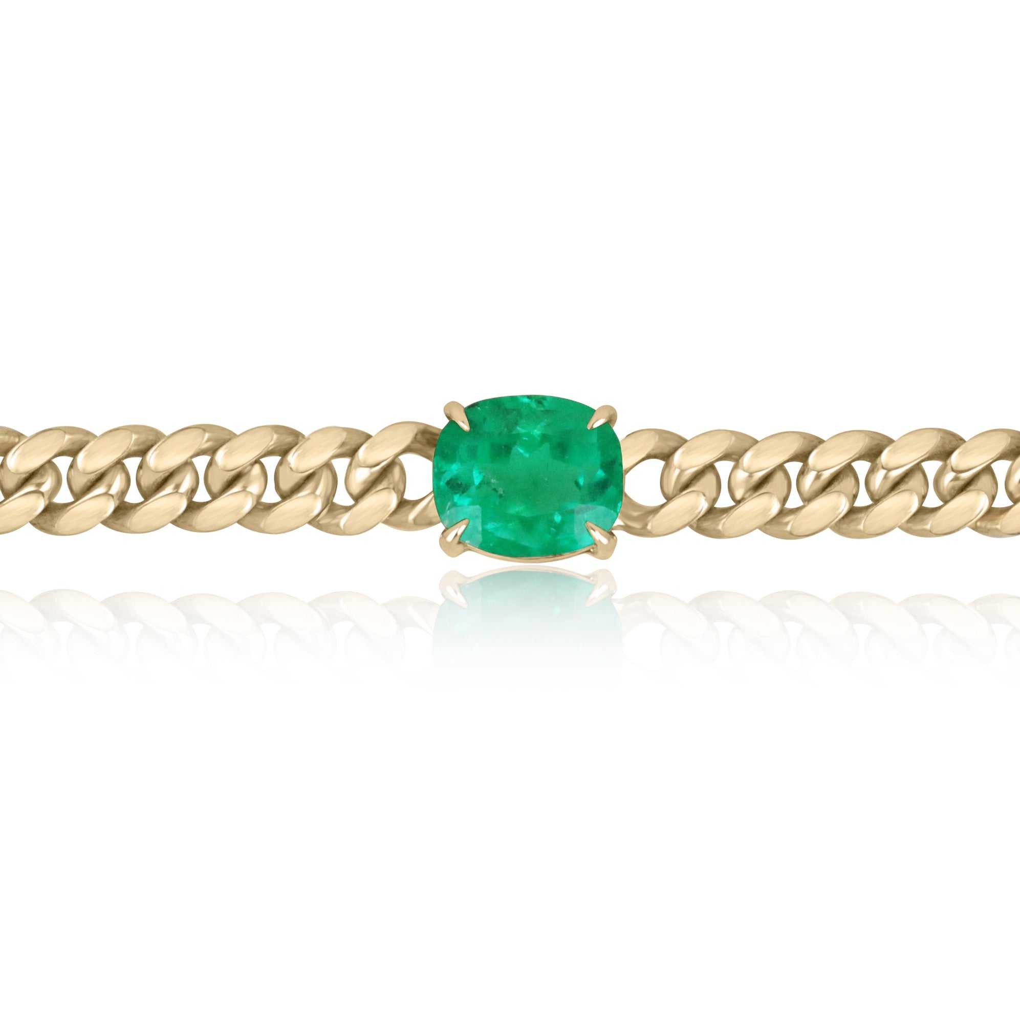 GIA Certified 10.85ct AAA+ Emerald cushion cut solid gold Cuban choker necklace in 18K from JR Colombian Emeralds.