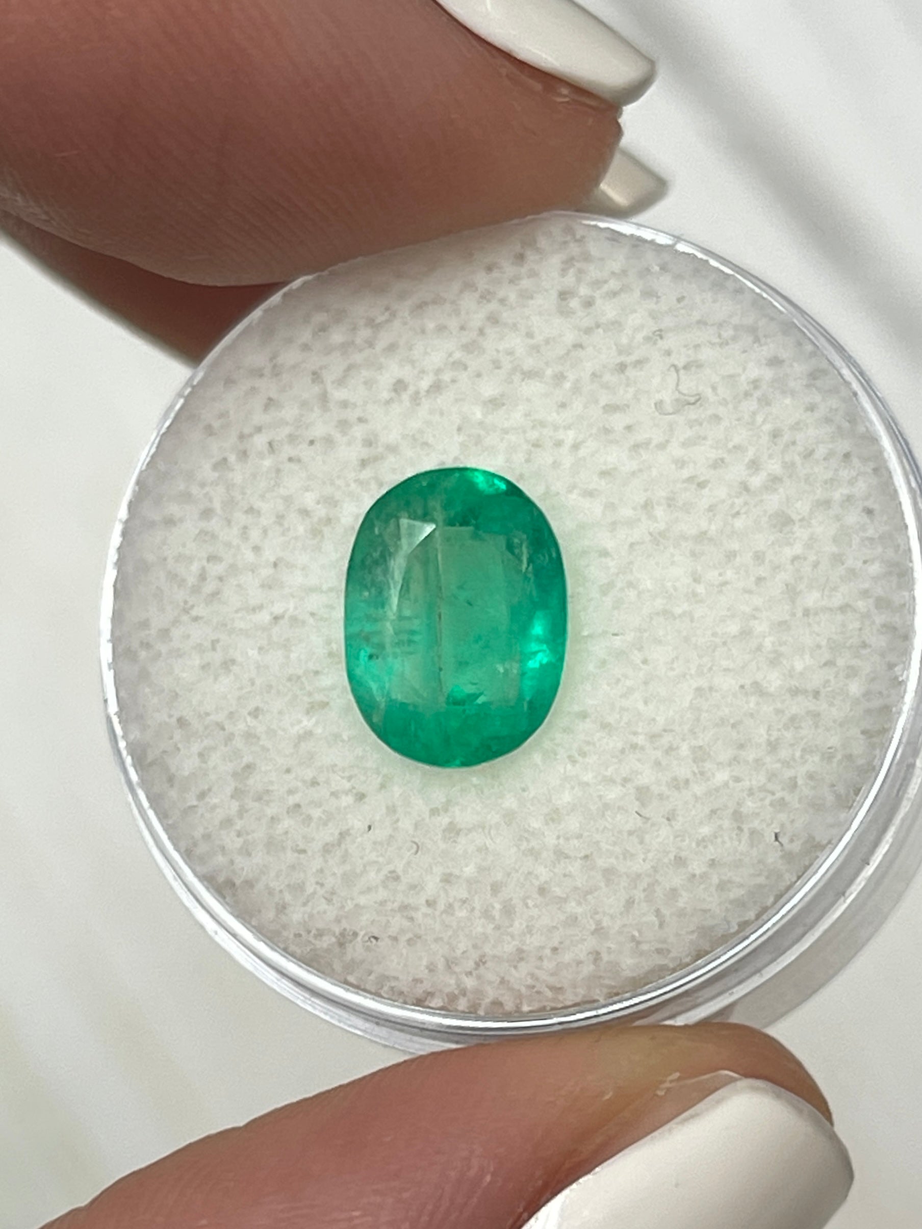 2.19 Carat green natural Colombian emerald loose oval cut gemstone by JR Colombian Emeralds.
