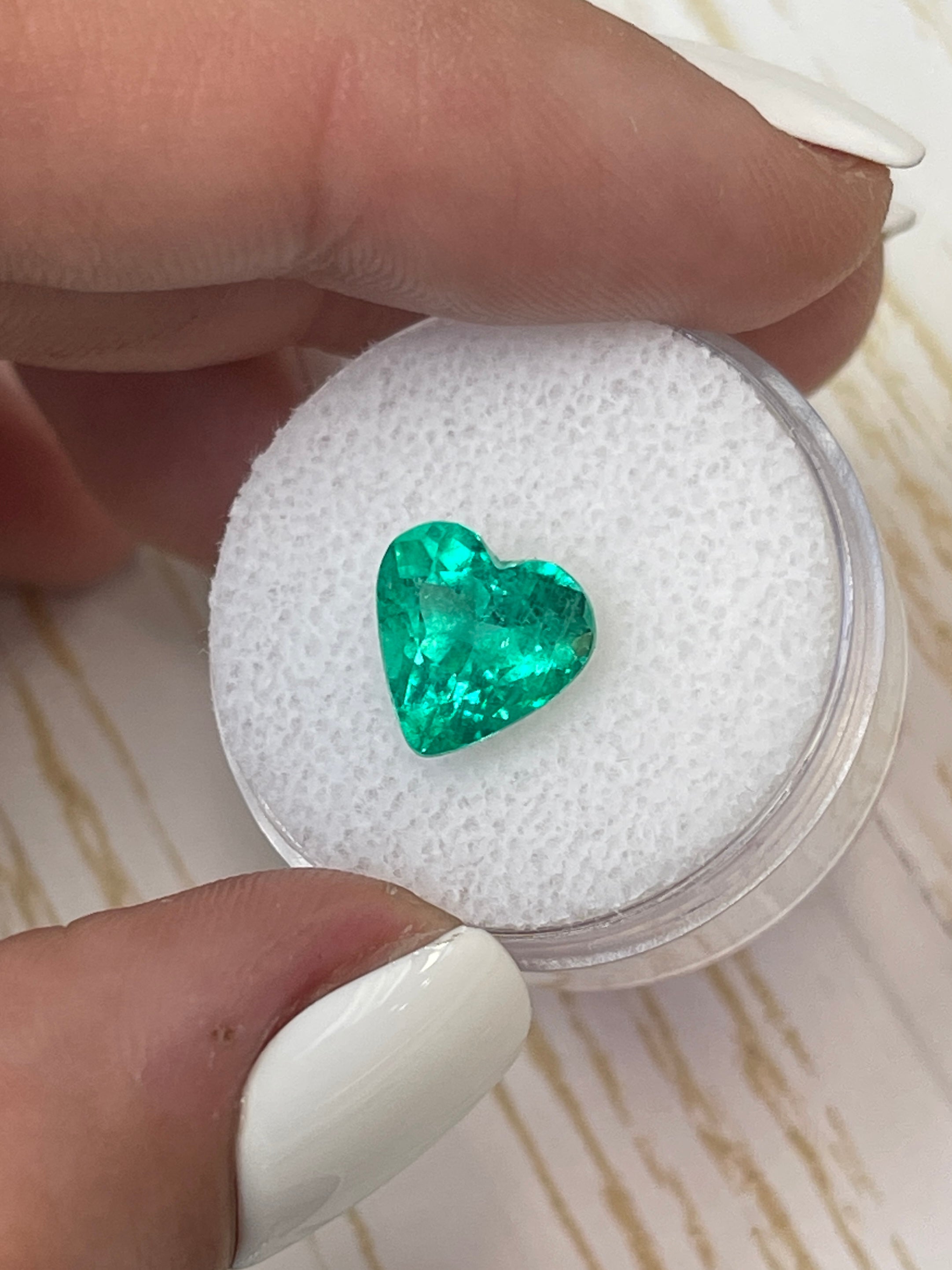 2.52 carat bluish green natural Colombian emerald loose heart cut gemstone by JR Colombian Emeralds