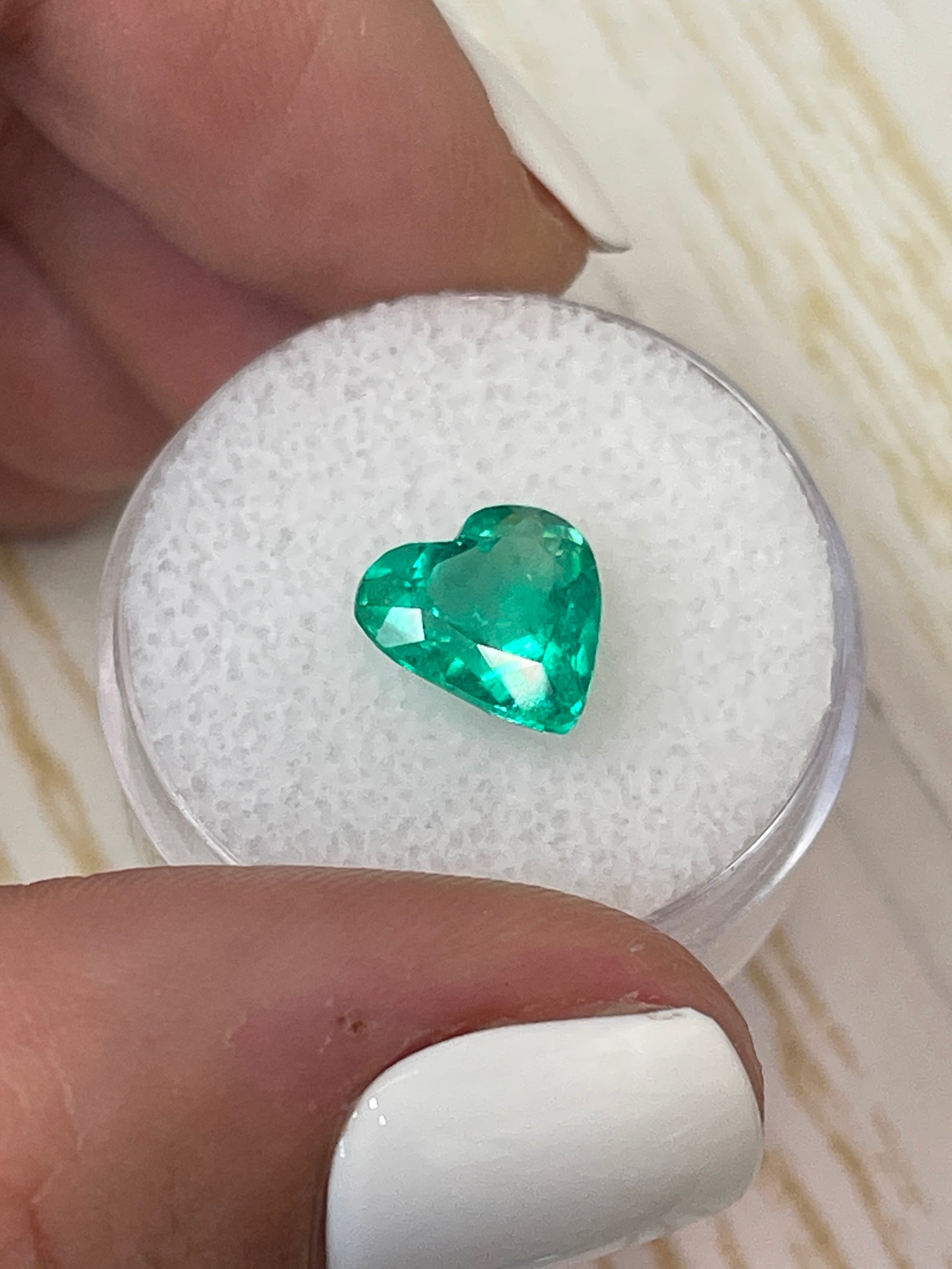 2.52 carat bluish-green natural Colombian emerald heart-shaped loose gemstone by JR Colombian Emeralds