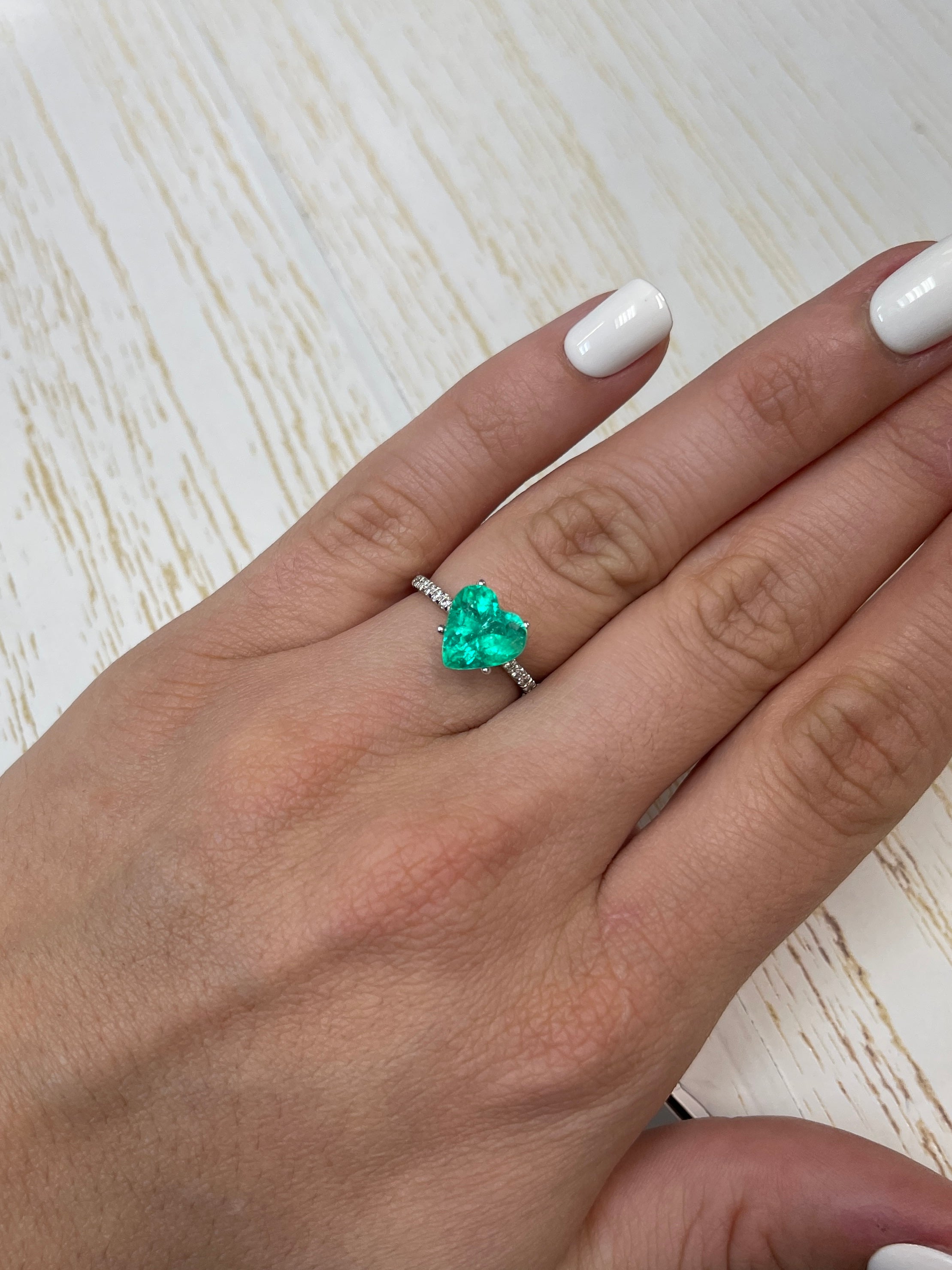 2.52 carat bluish green natural Colombian emerald loose heart cut gemstone by JR Colombian Emeralds