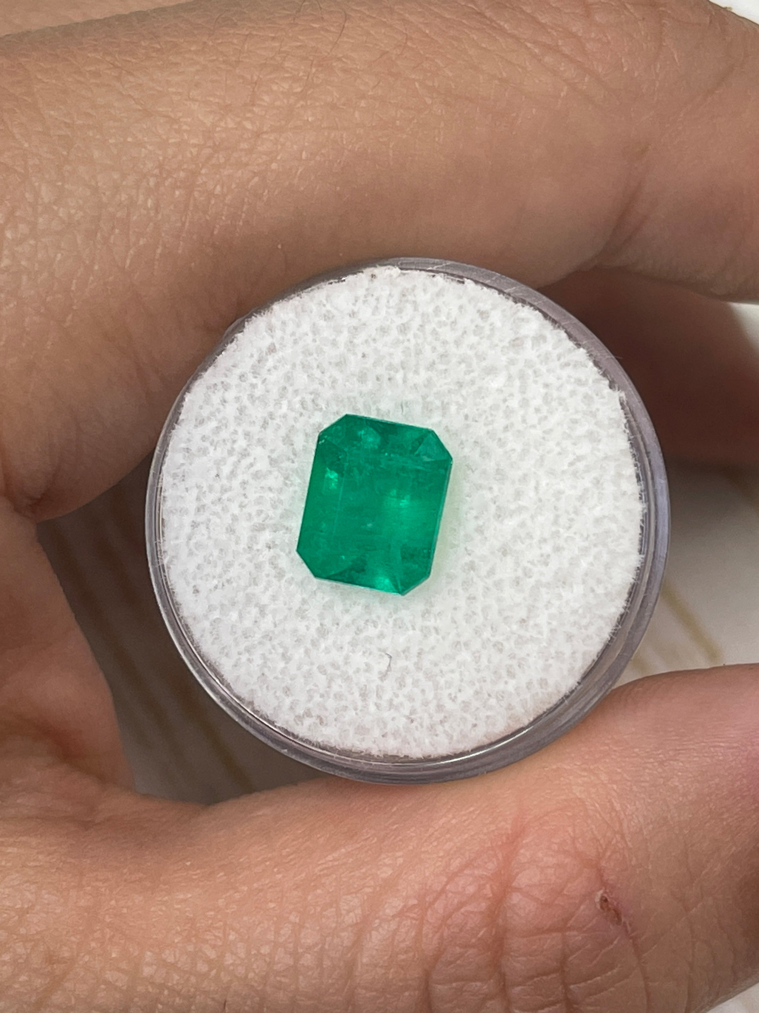 2.52 carat intense green natural Colombian emerald loose gemstone in an emerald cut, from JR Colombian Emeralds.
