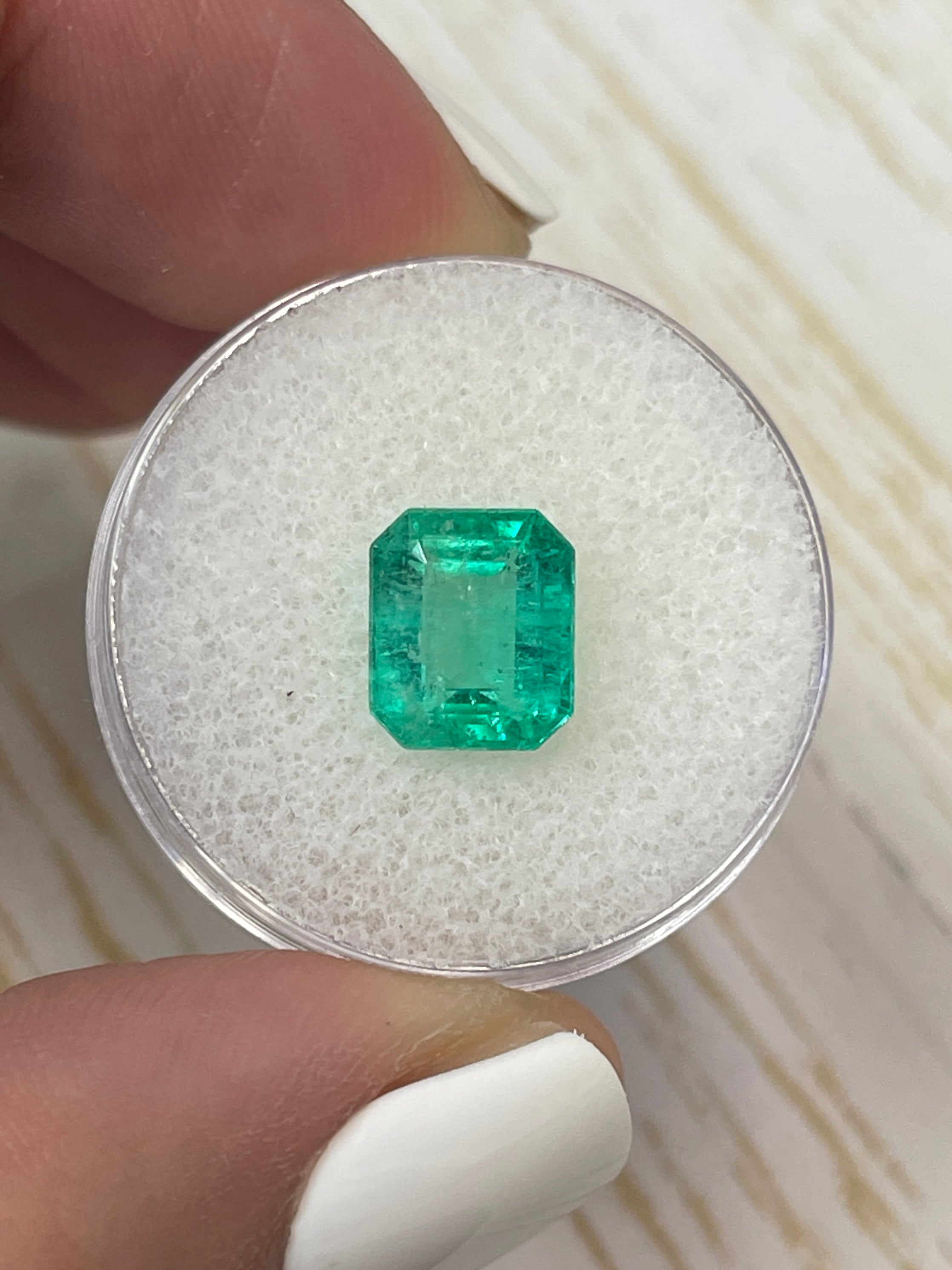 9x8 chunky natural Colombian emerald loose gemstone, 2.68 carats, emerald cut, vibrant green color from JR Colombian Emeralds