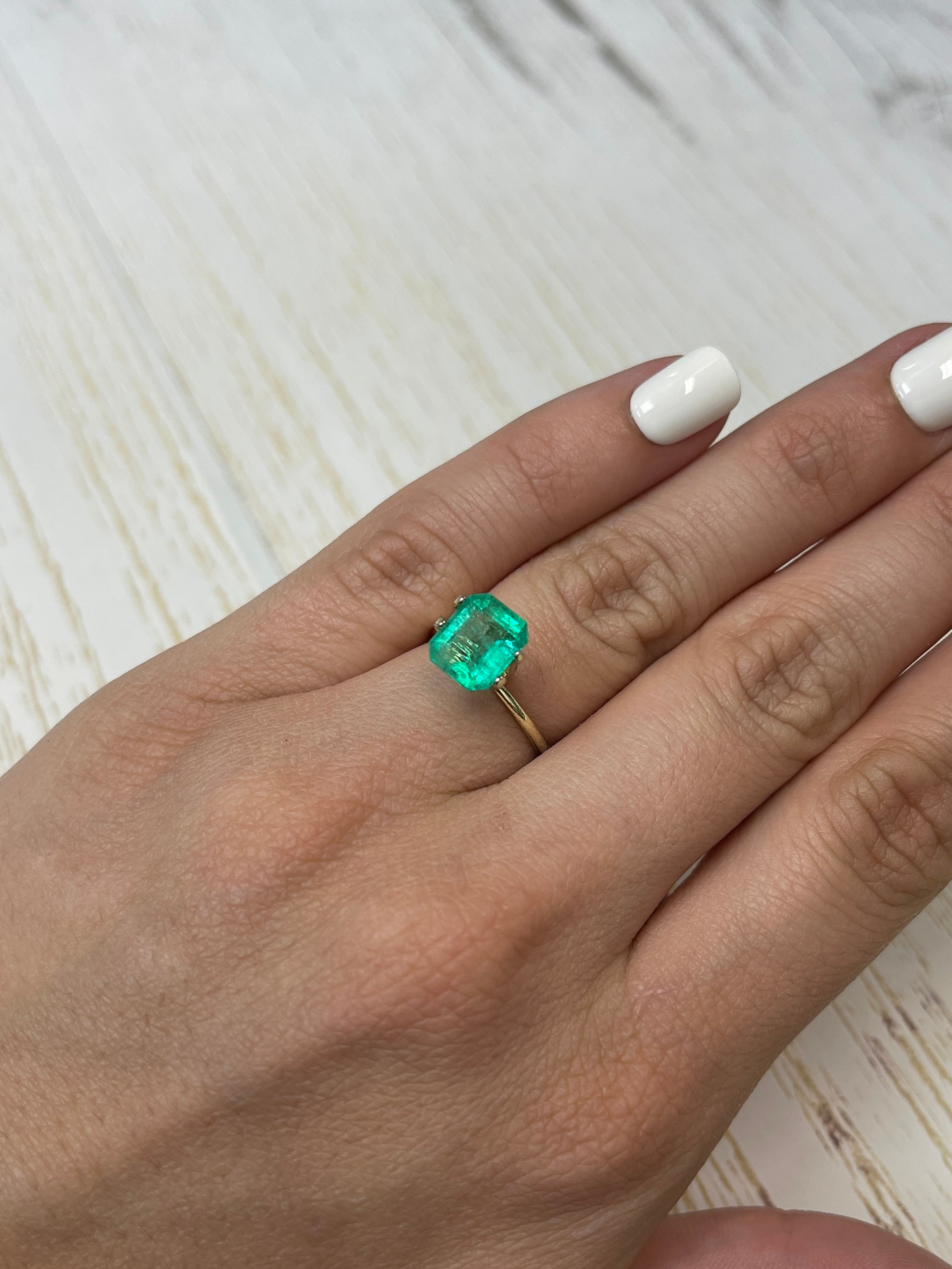 Loose 2.68 carat Colombian emerald, emerald cut, chunky natural gemstone from JR Colombian Emeralds.