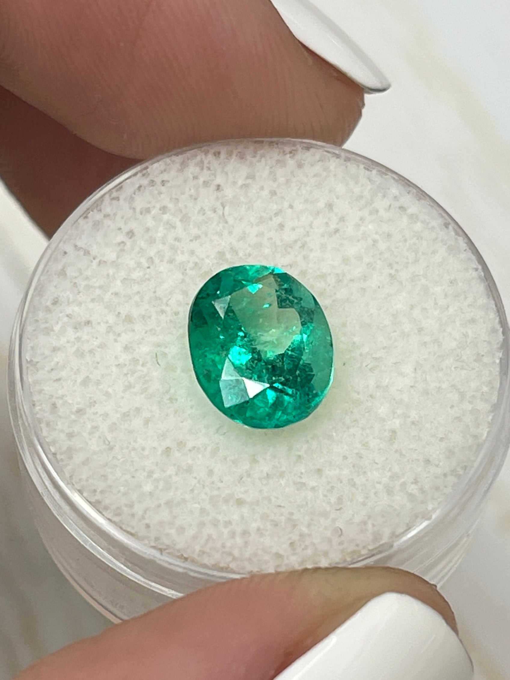 Vivid bluish green 2.80 carat natural Colombian emerald loose oval cut gemstone from JR Colombian Emeralds.