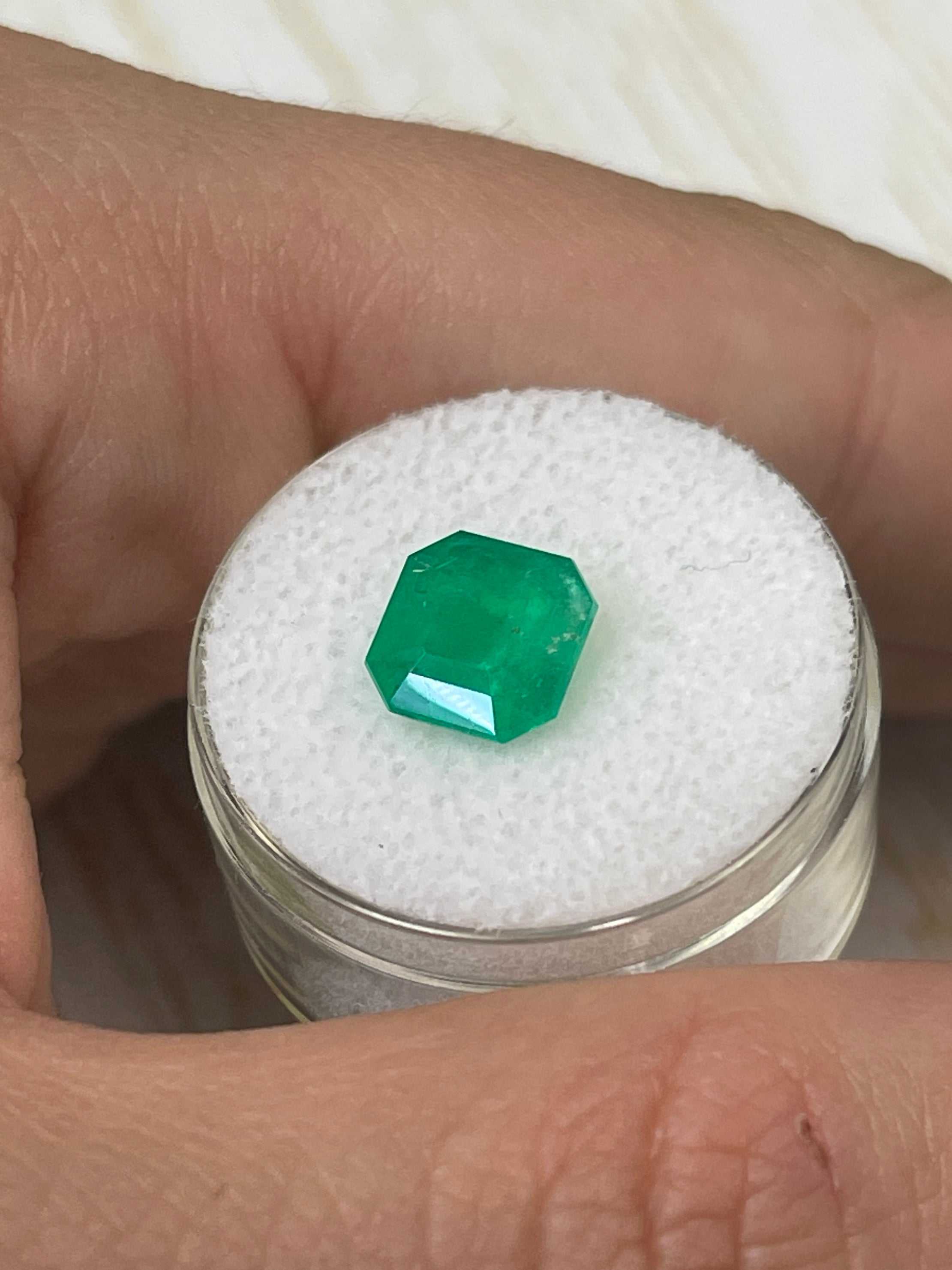 Vibrant 2.82 carat natural Colombian emerald in Asscher cut, loose gemstone with intense green color and clarity.