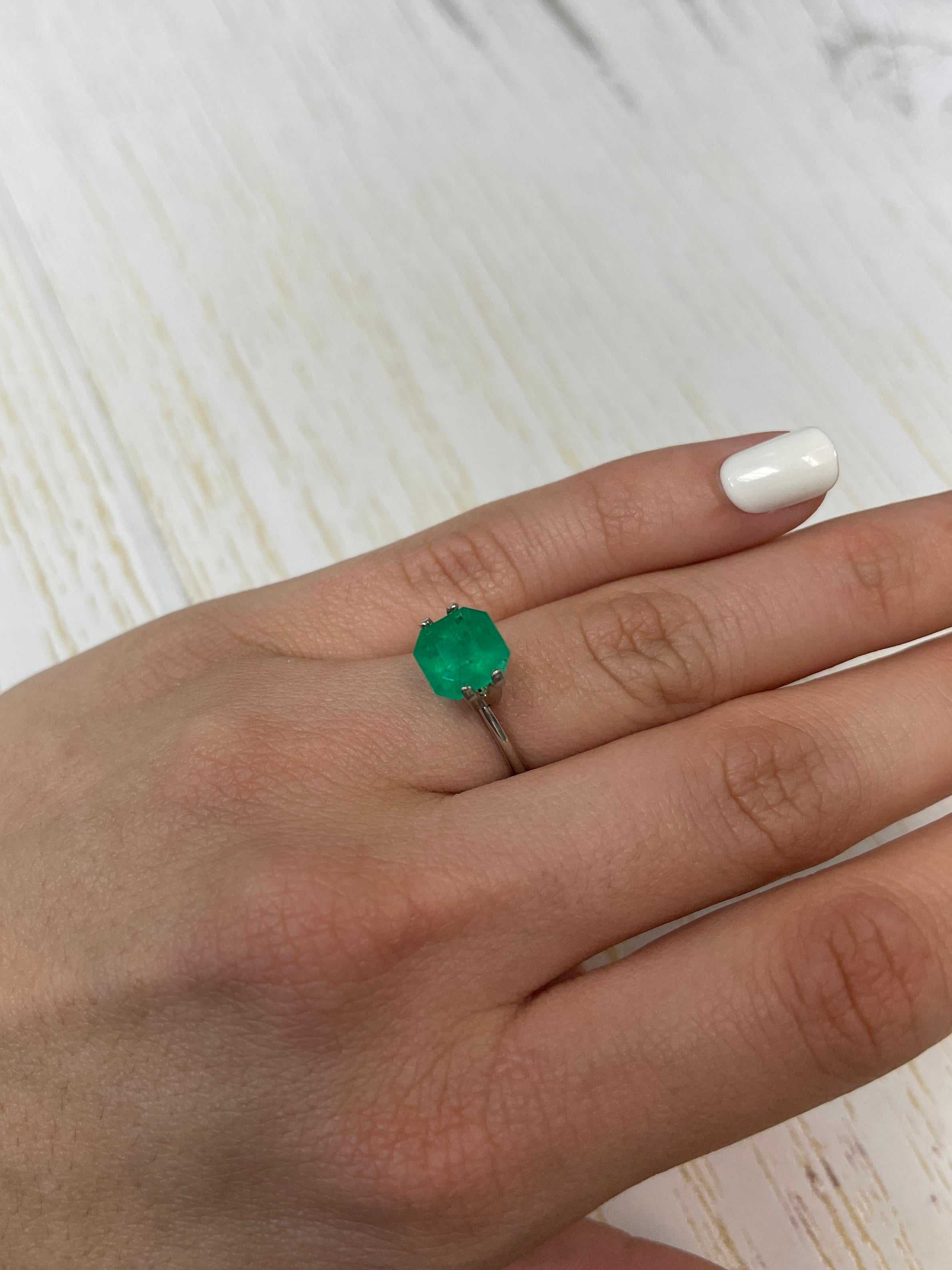 Vibrant 2.82 carat natural Colombian emerald loose gemstone in Asscher cut, showcasing rich green color and clarity.