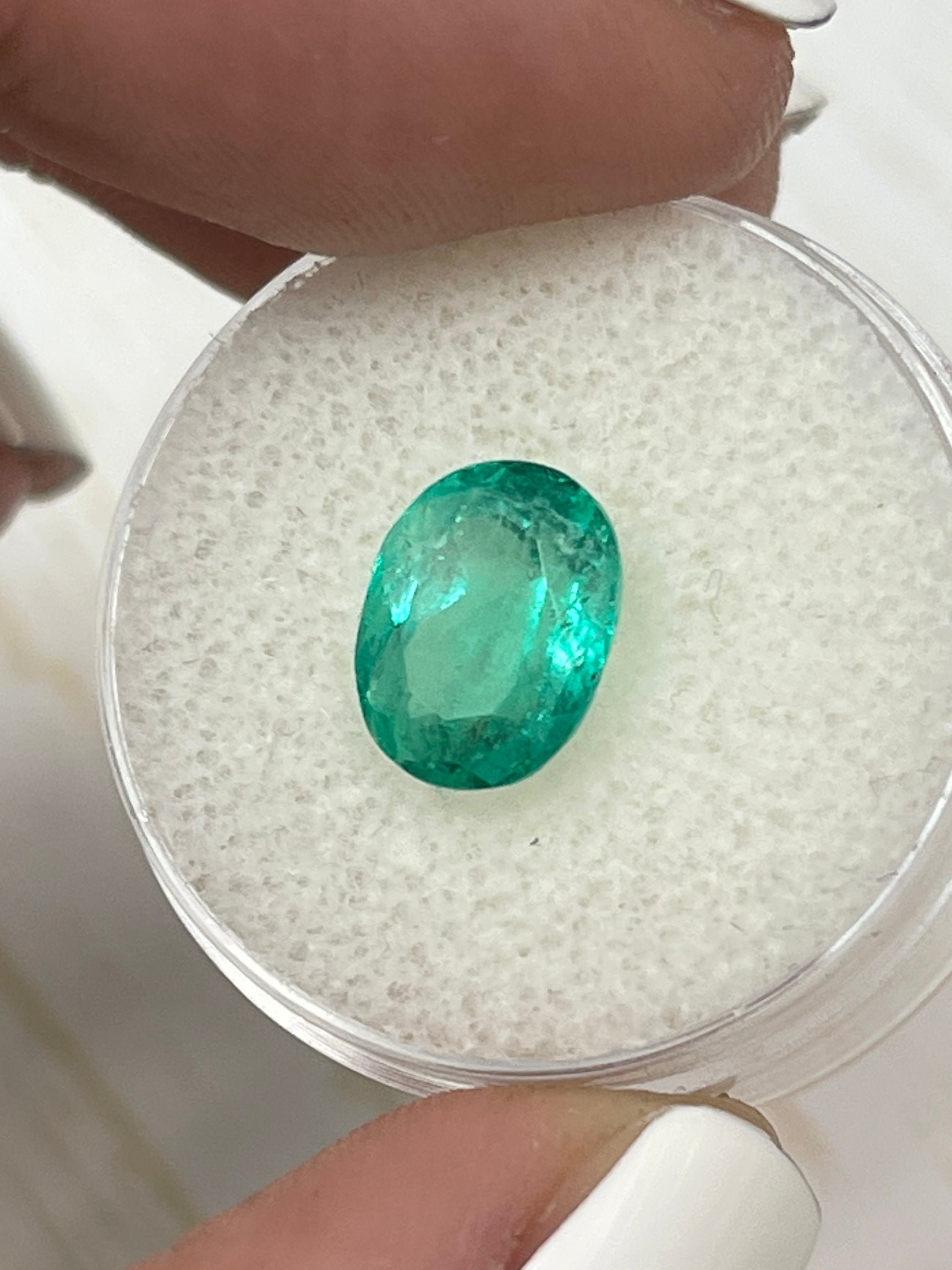 2.88 carat light bluish green natural Colombian emerald in oval cut, loose gemstone from JR Colombian Emeralds