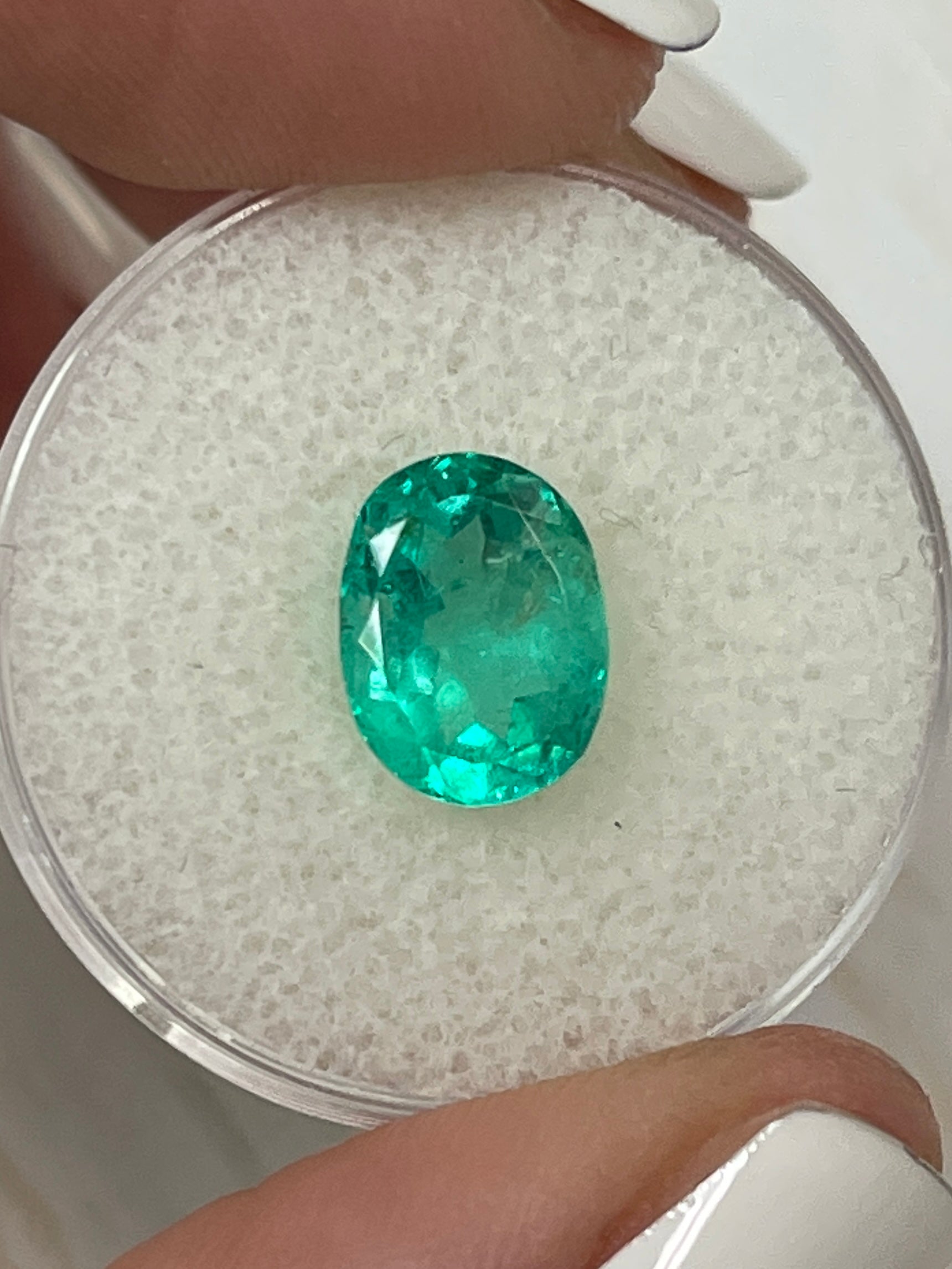 Bluish green 2.90 carat oval cut natural Colombian emerald, loose gemstone from JR Colombian Emeralds.