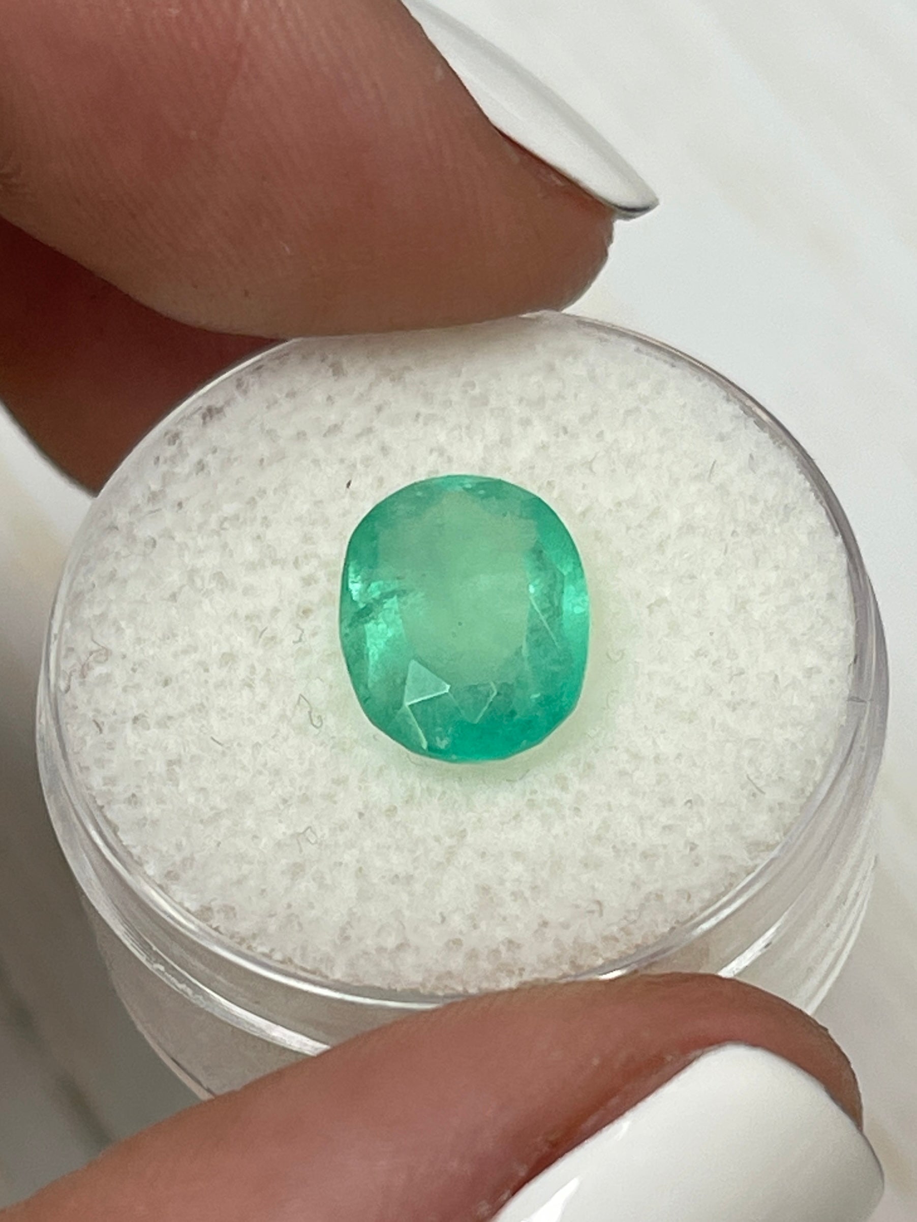 2.90 carat pastel mint green natural Colombian emerald in oval cut, loose gemstone from JR Colombian Emeralds