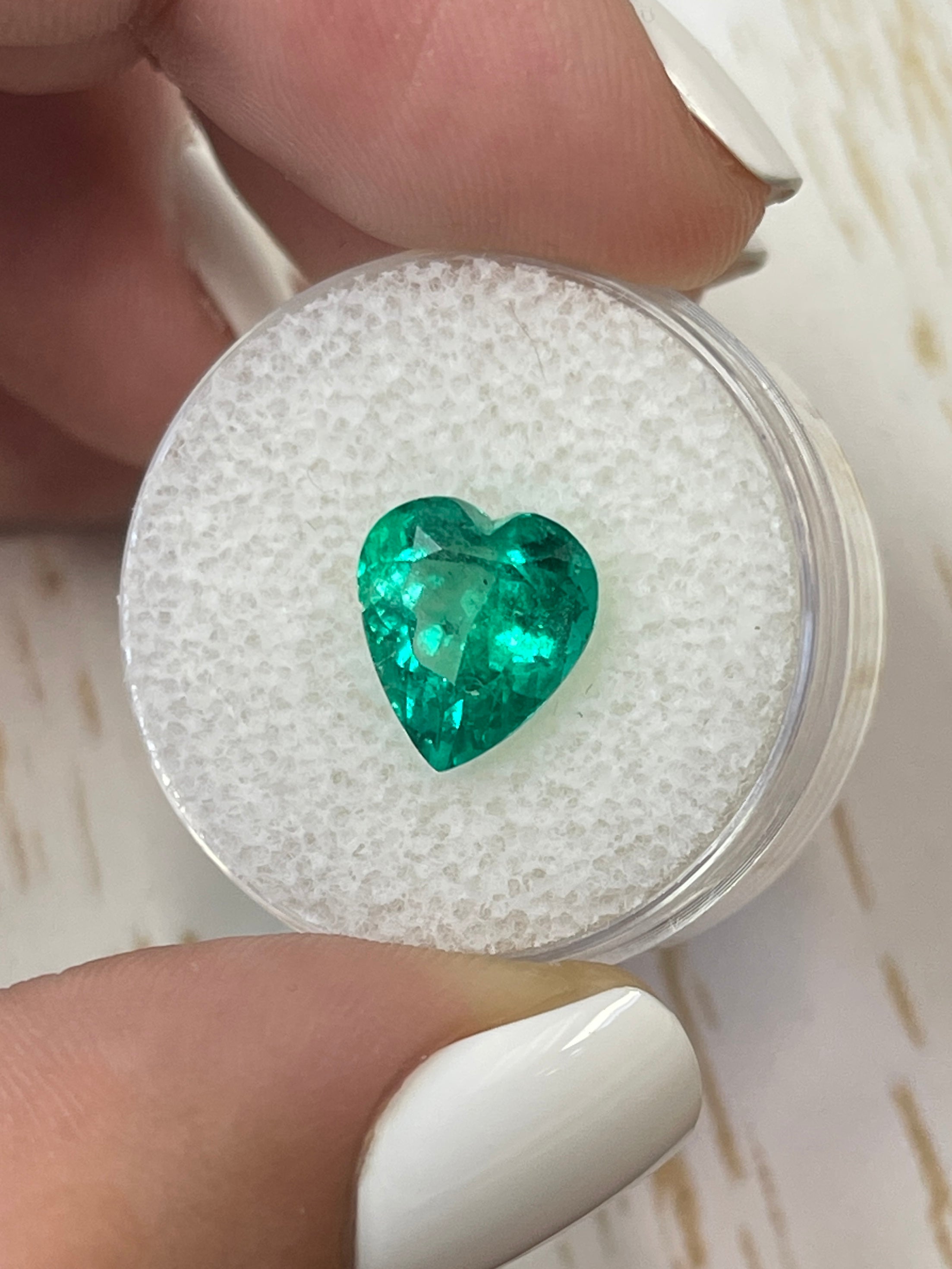 3.22 carat bluish green natural Colombian emerald loose heart cut gemstone by JR Colombian Emeralds.