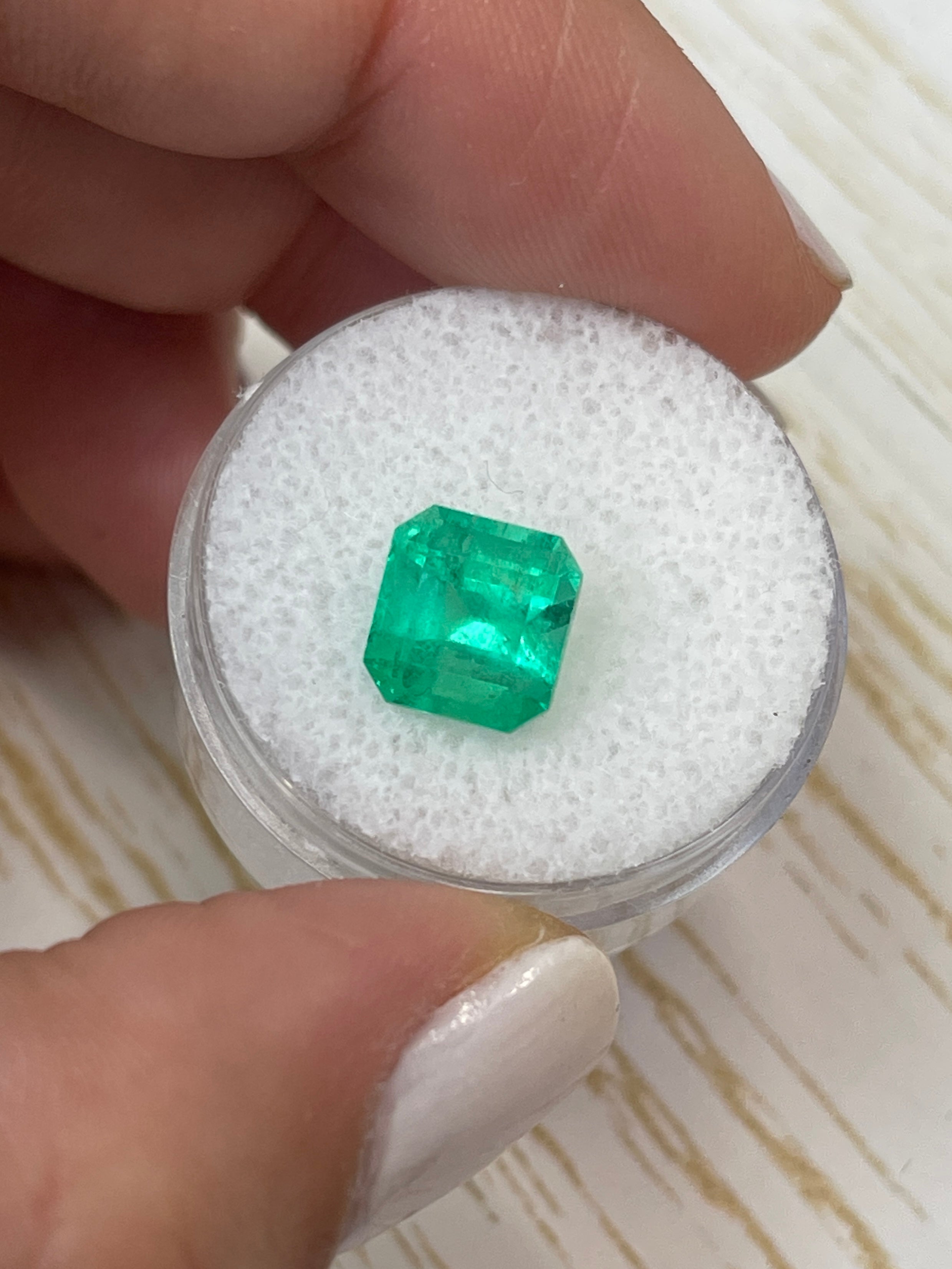 3.28 carat natural Colombian emerald in Asscher cut with spring green color, loose gemstone, from JR Colombian Emeralds.