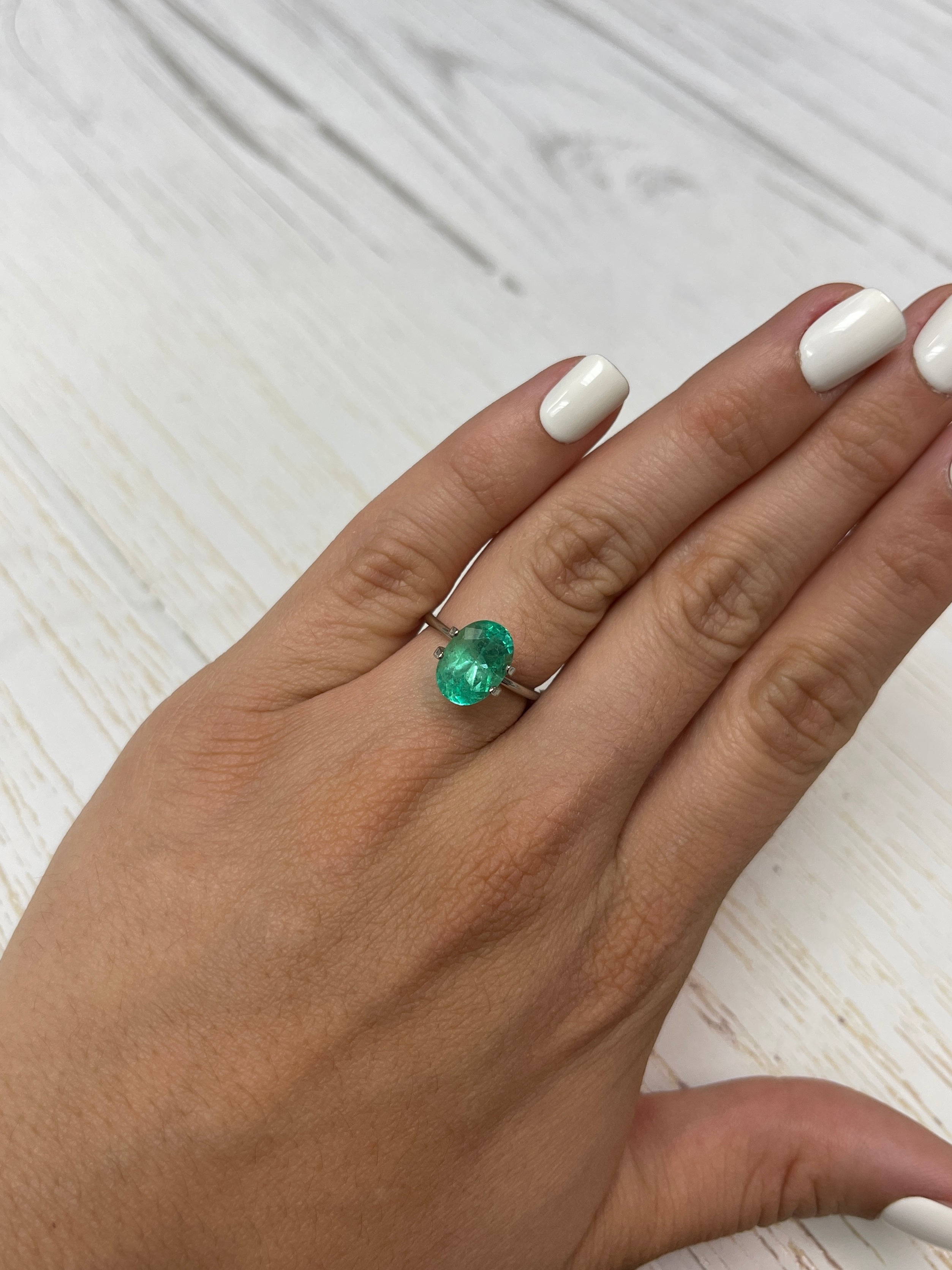 3.55 carat light bluish green Colombian emerald loose oval cut gemstone from JR Colombian Emeralds.
