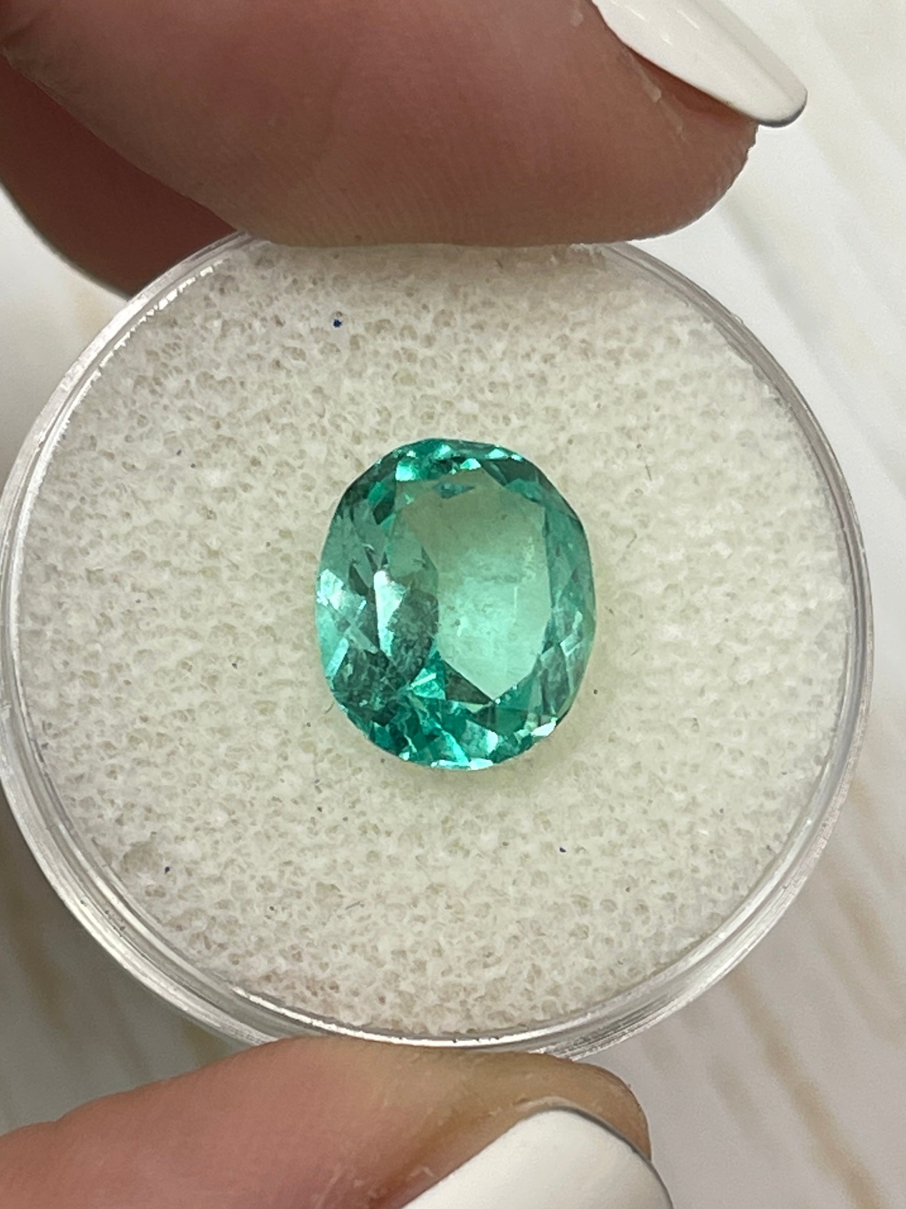 Three point seventy carat oval cut VS clarity green Colombian emerald, loose gemstone from JR Colombian Emeralds.