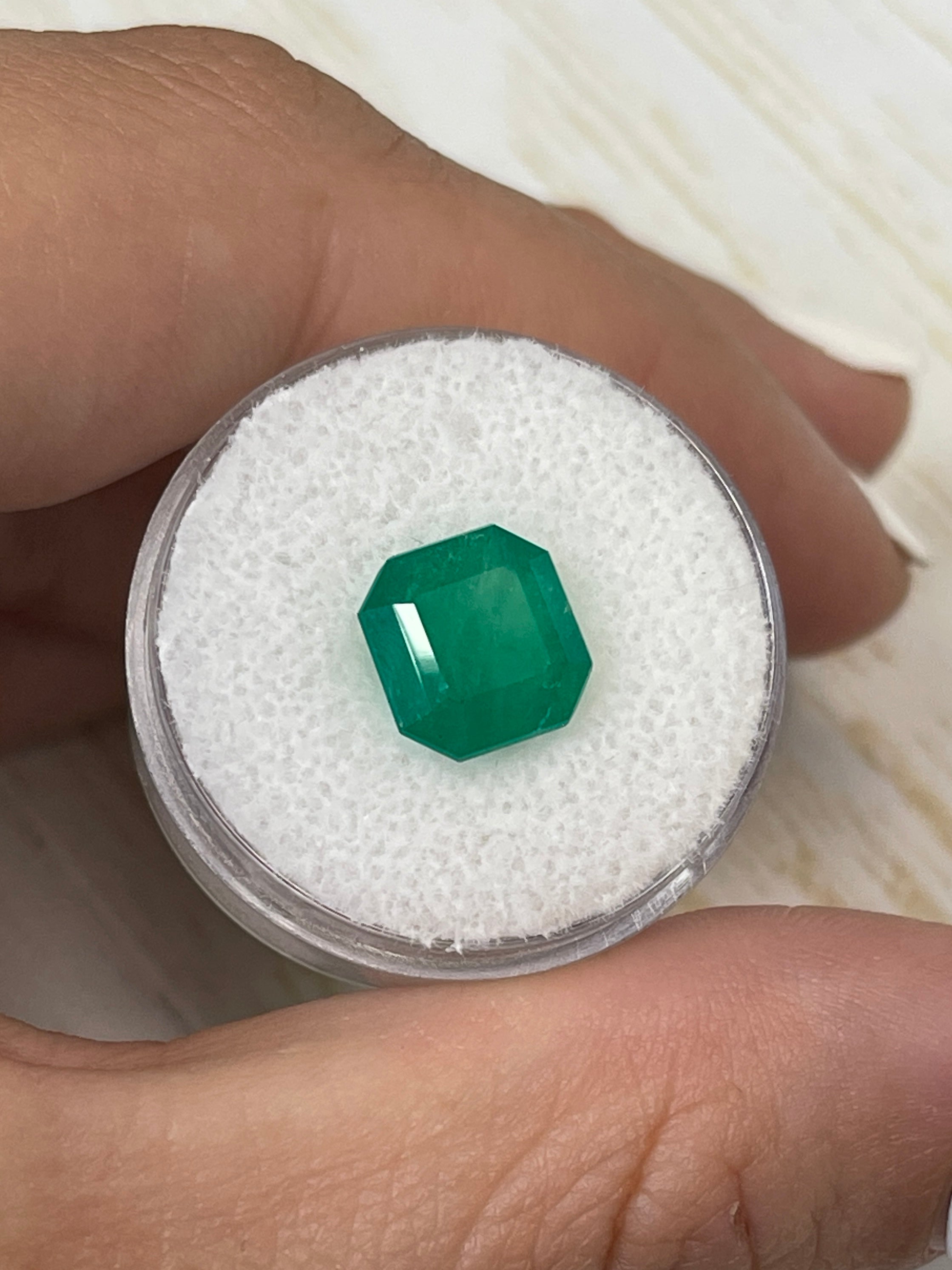 Forest green Colombian emerald Asscher cut with clipped corners, 3.74 carats, from JR Colombian Emeralds.