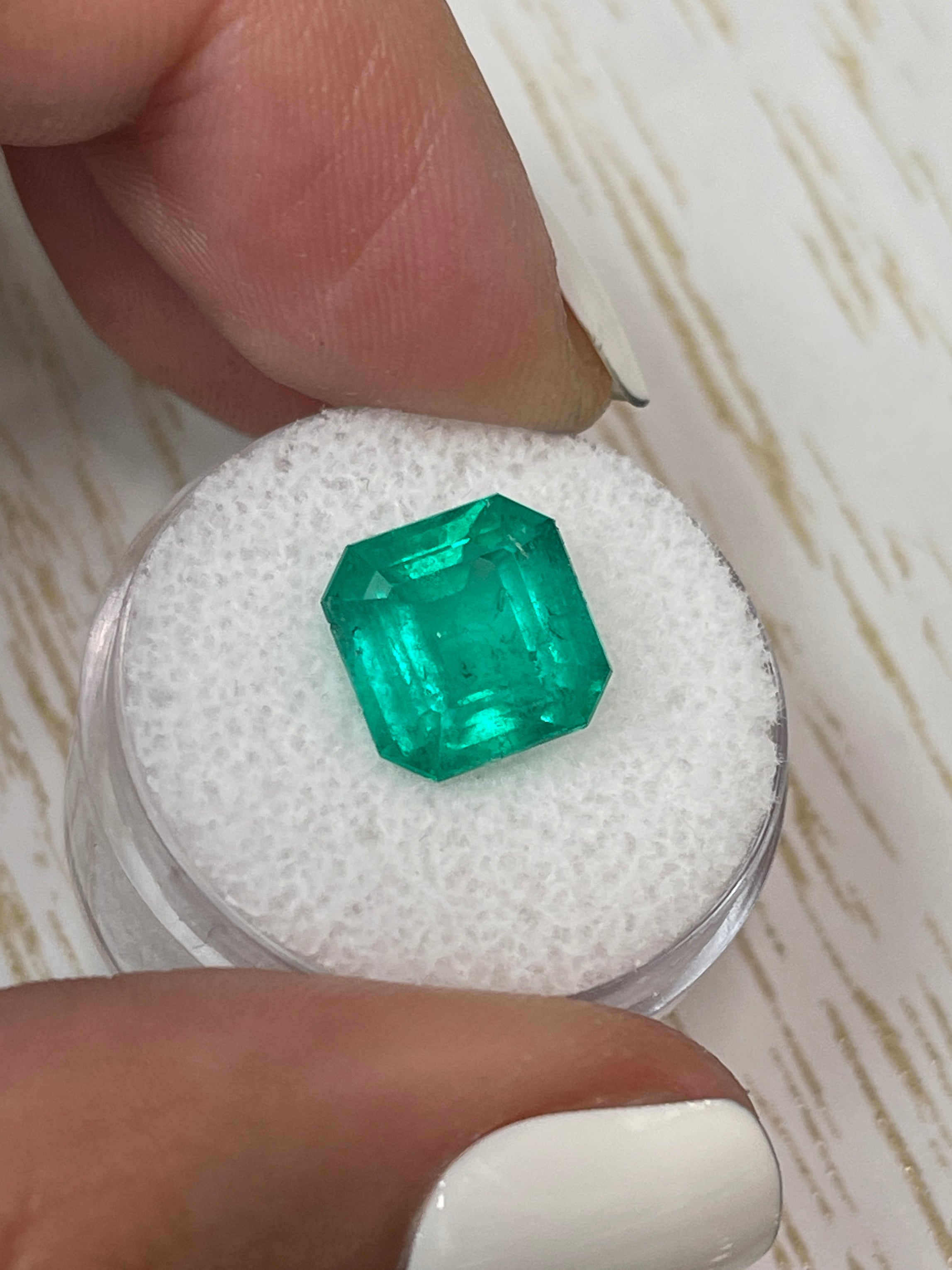 Deep bluish green 4.75 carat Colombian emerald loose stone, Asscher cut, natural gemstone from JR Colombian Emeralds.