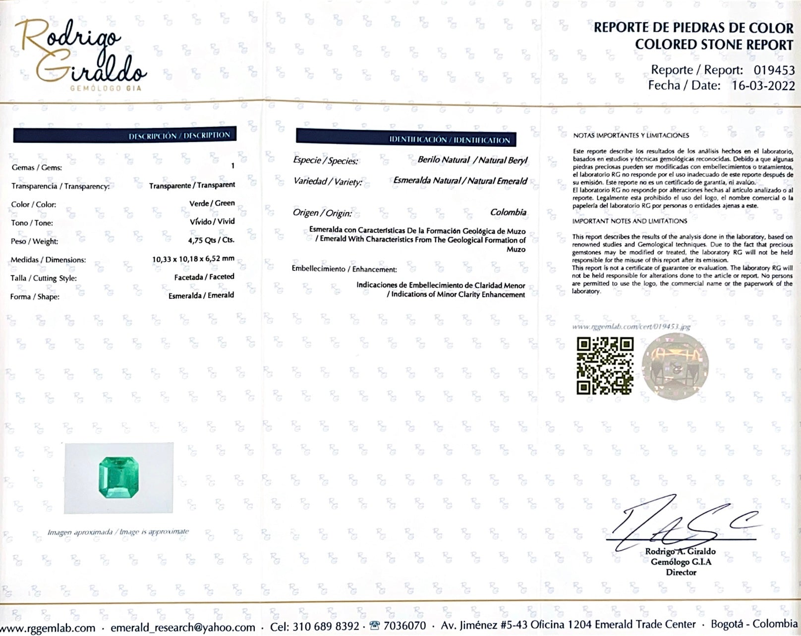 Deep bluish green 4.75 carat Colombian emerald loose Asscher cut with minor oil treatment, natural and high-quality gemstone.