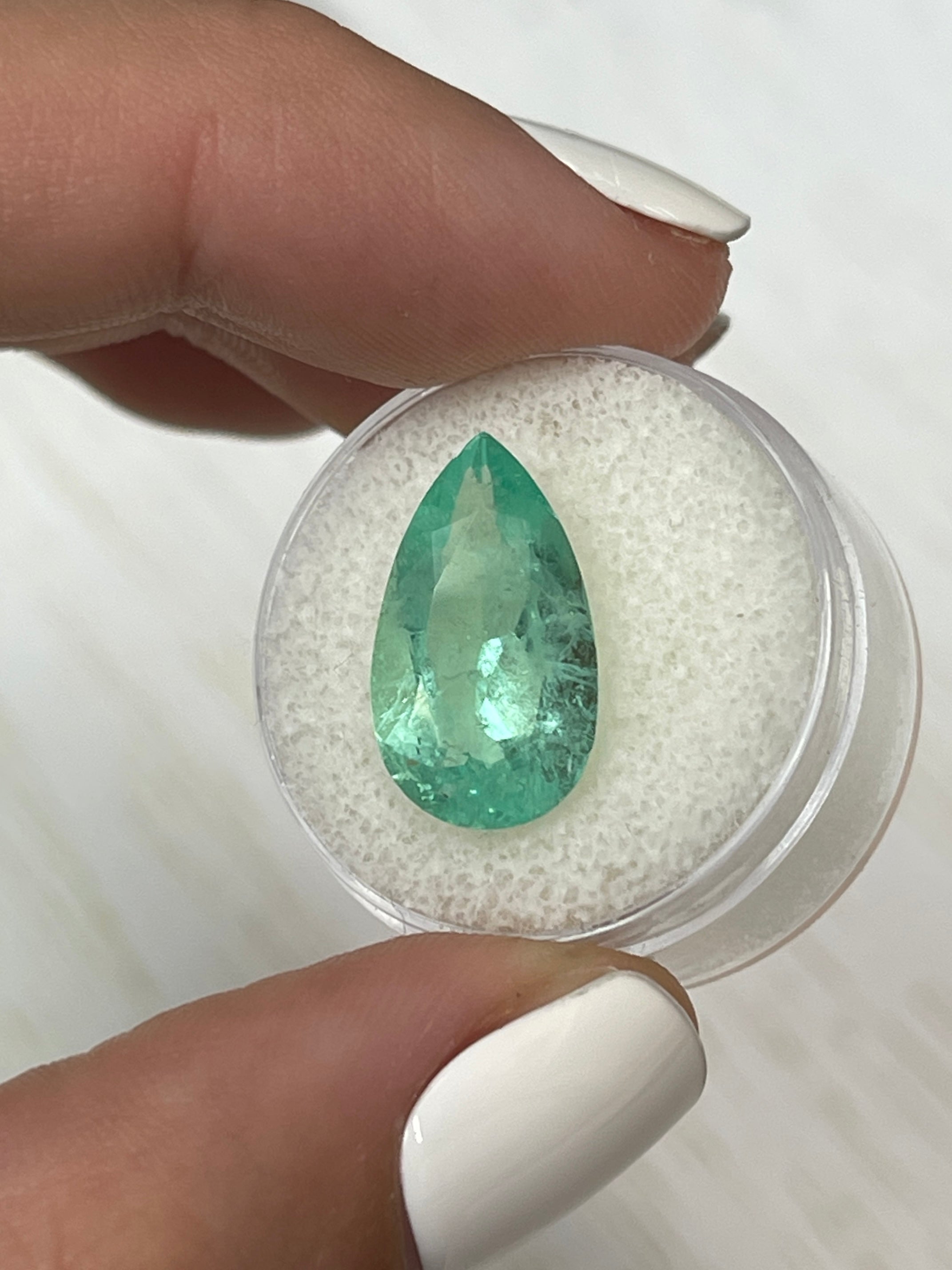 6.0 Carat 18x10 Light Green Natural Loose Colombian Emerald-Pear Cut