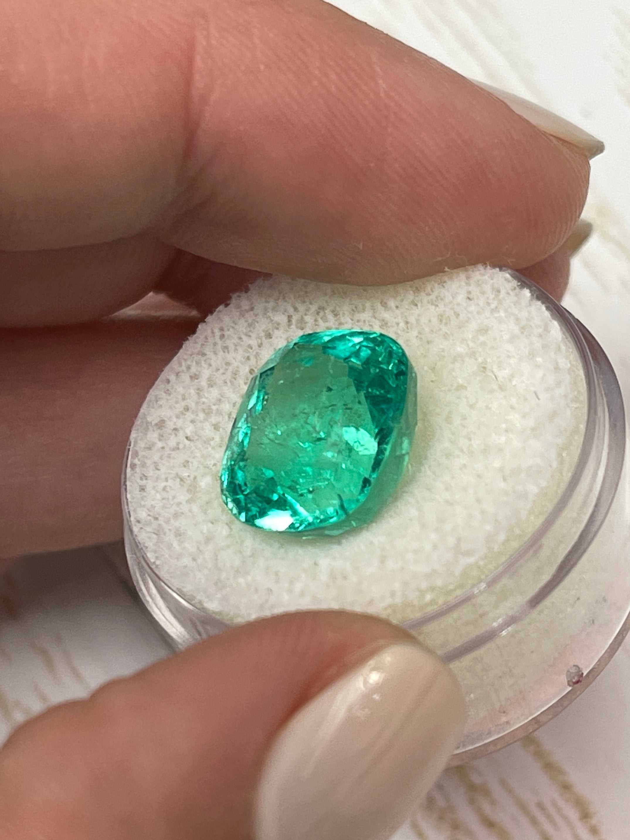 8.46 Carat GIA Certified 13x12 Lustrous Bluish Green Natural Loose Cus