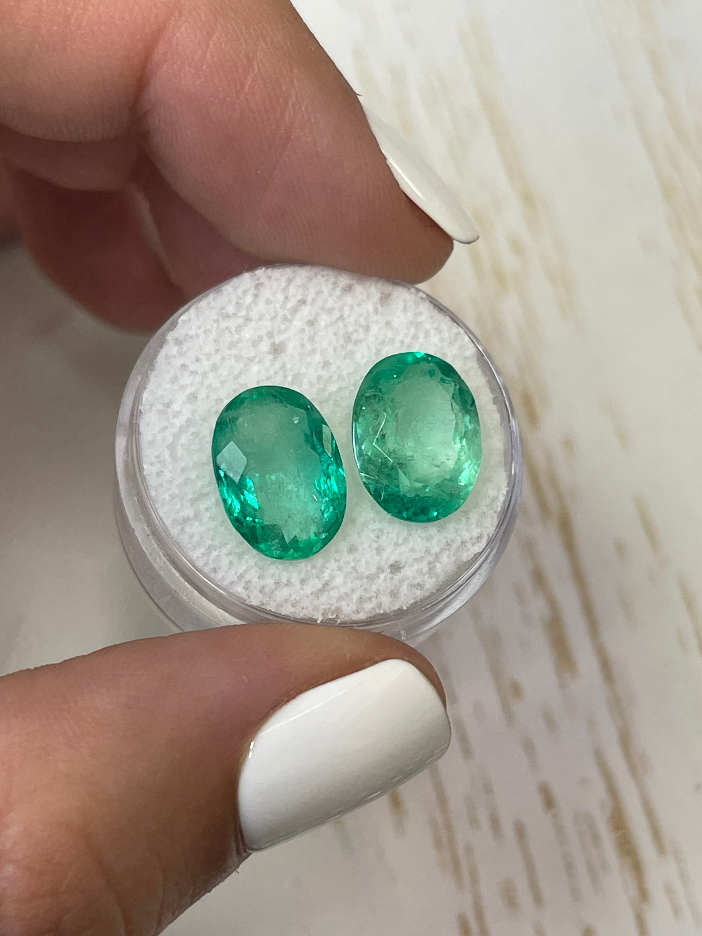 Pair of 9.02tcw Colombian emeralds with 13x9mm oval cut, matching loose emeralds by JR Colombian Emeralds.