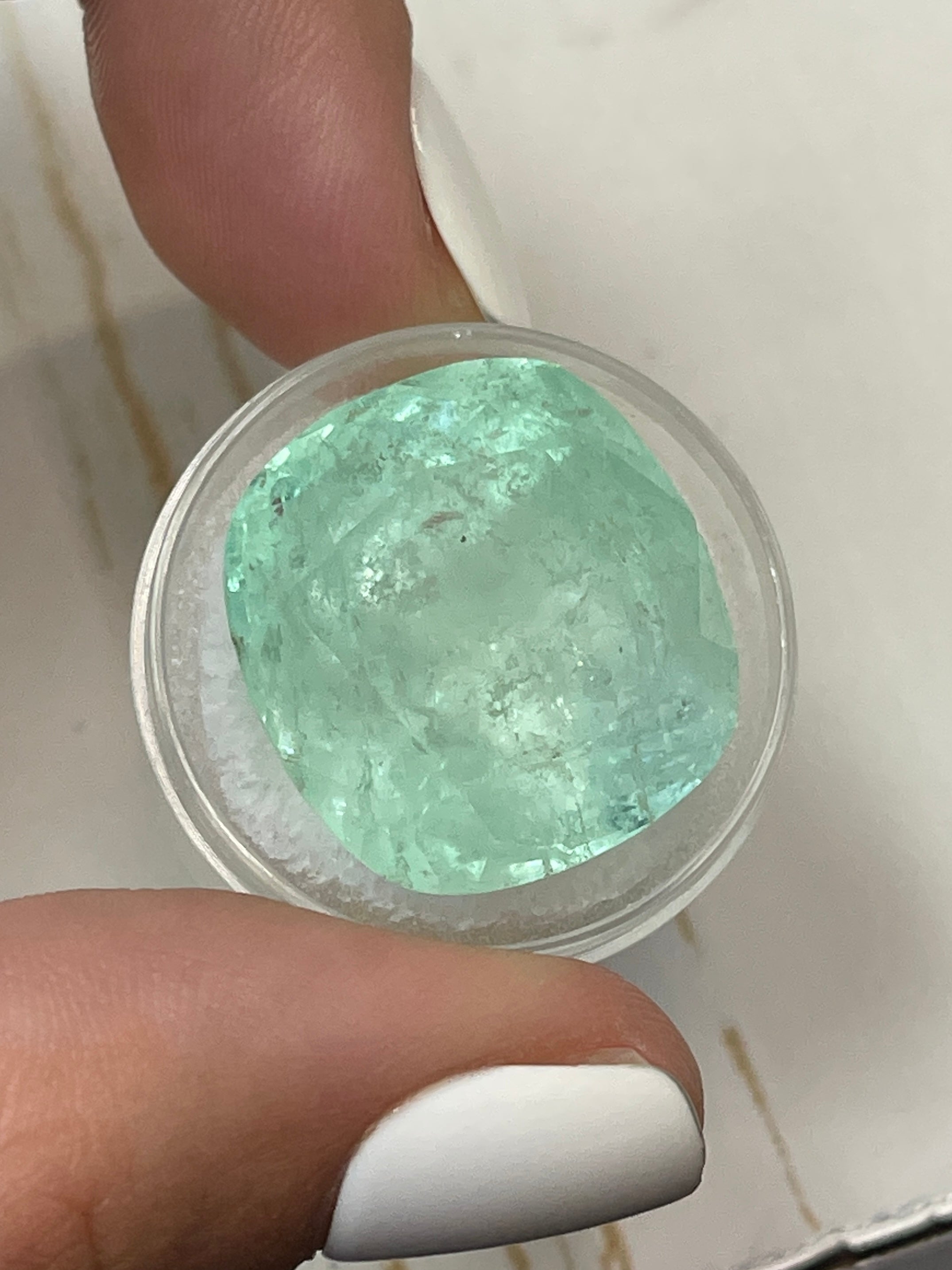 Gorgeous 22x21mm Colombian Emerald - 46.22 Carat - Cushion Shaped, Seafoam Green