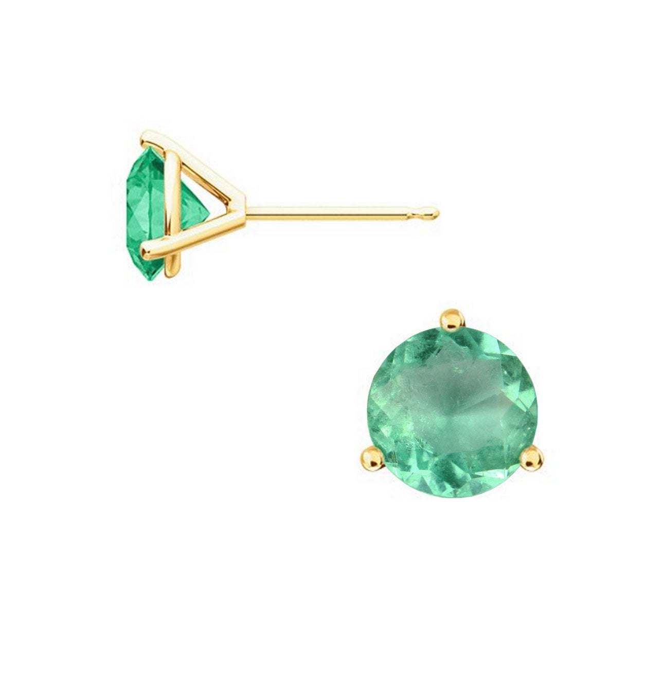 Round Natural Emerald 3 Prong Martini Stud