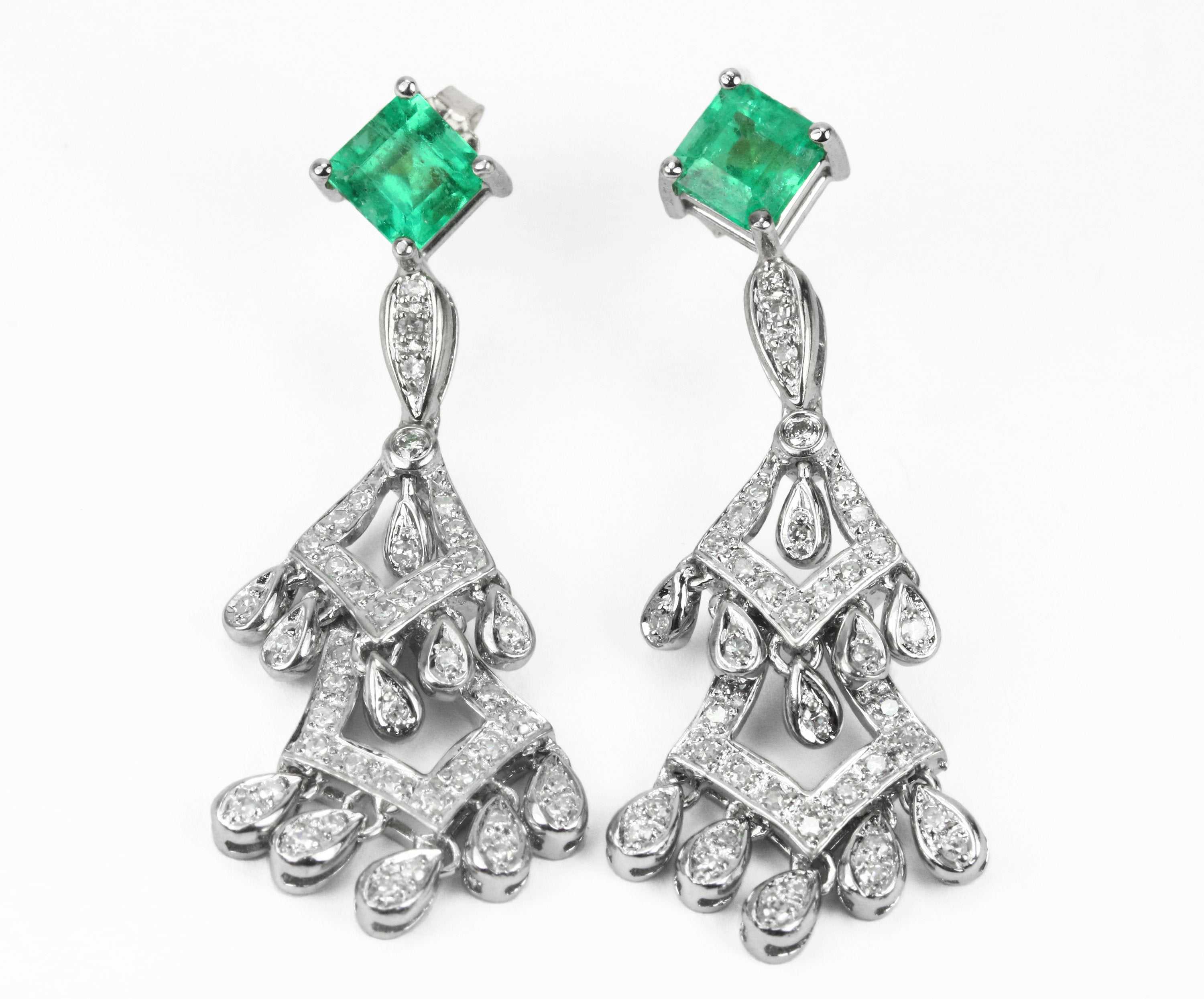 2.75tcw Emerald & Diamond Chandelier Dangle Earrings 14K