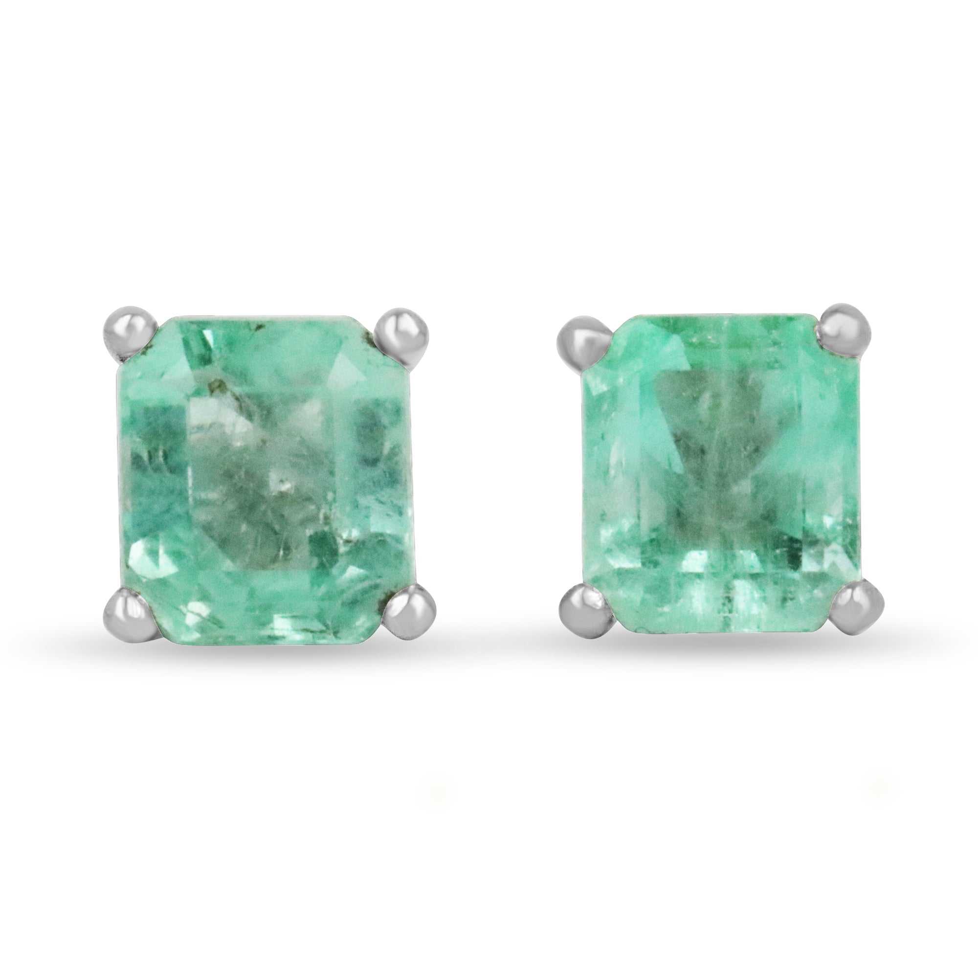 3.46tcw 18K White Gold Light Green Martini Colombian Emerald Studs