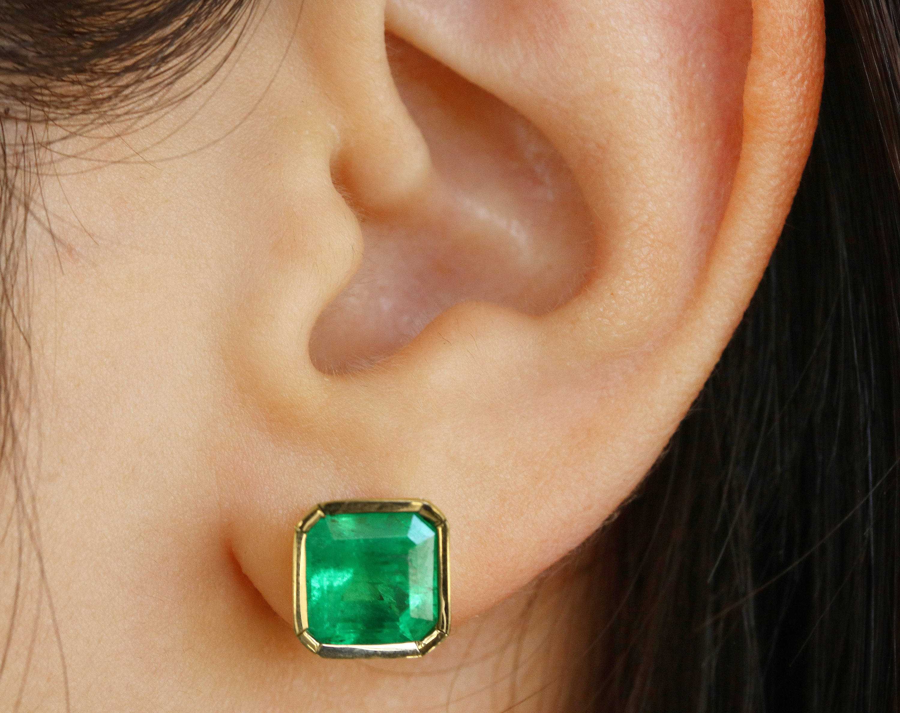 Angelina Jolie Emerald Bezel Set Stud