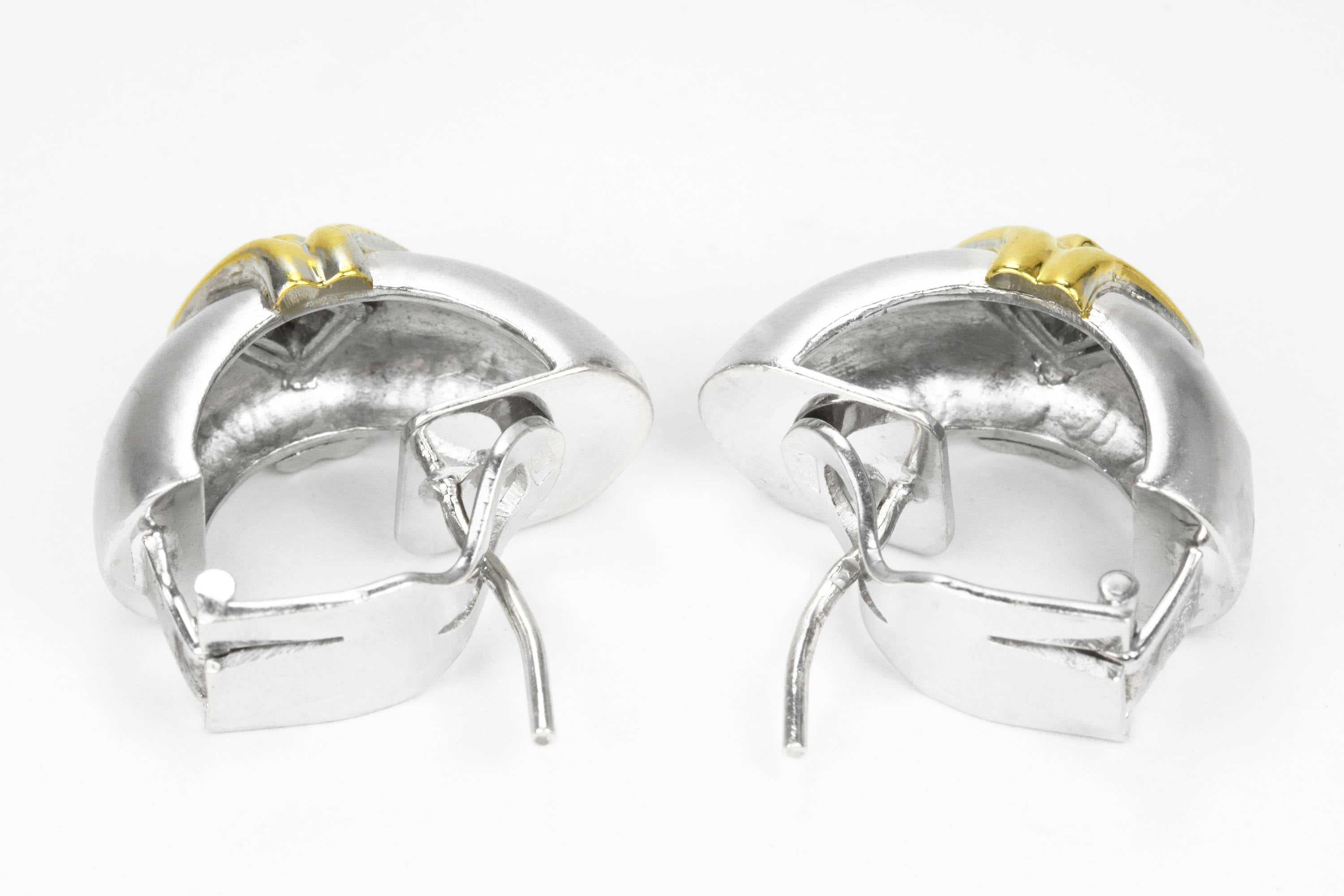 Omega Matte Huggie Earrings Princess Cut Diamond Two Toned 18K