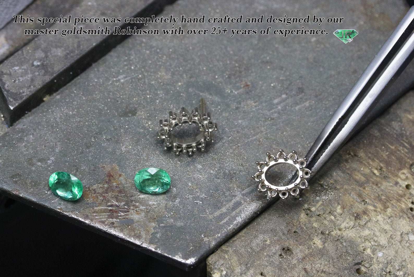 14K gold oval cut emerald and round diamond cluster halo earrings, elegant jewelry by JR Colombian Emeralds.