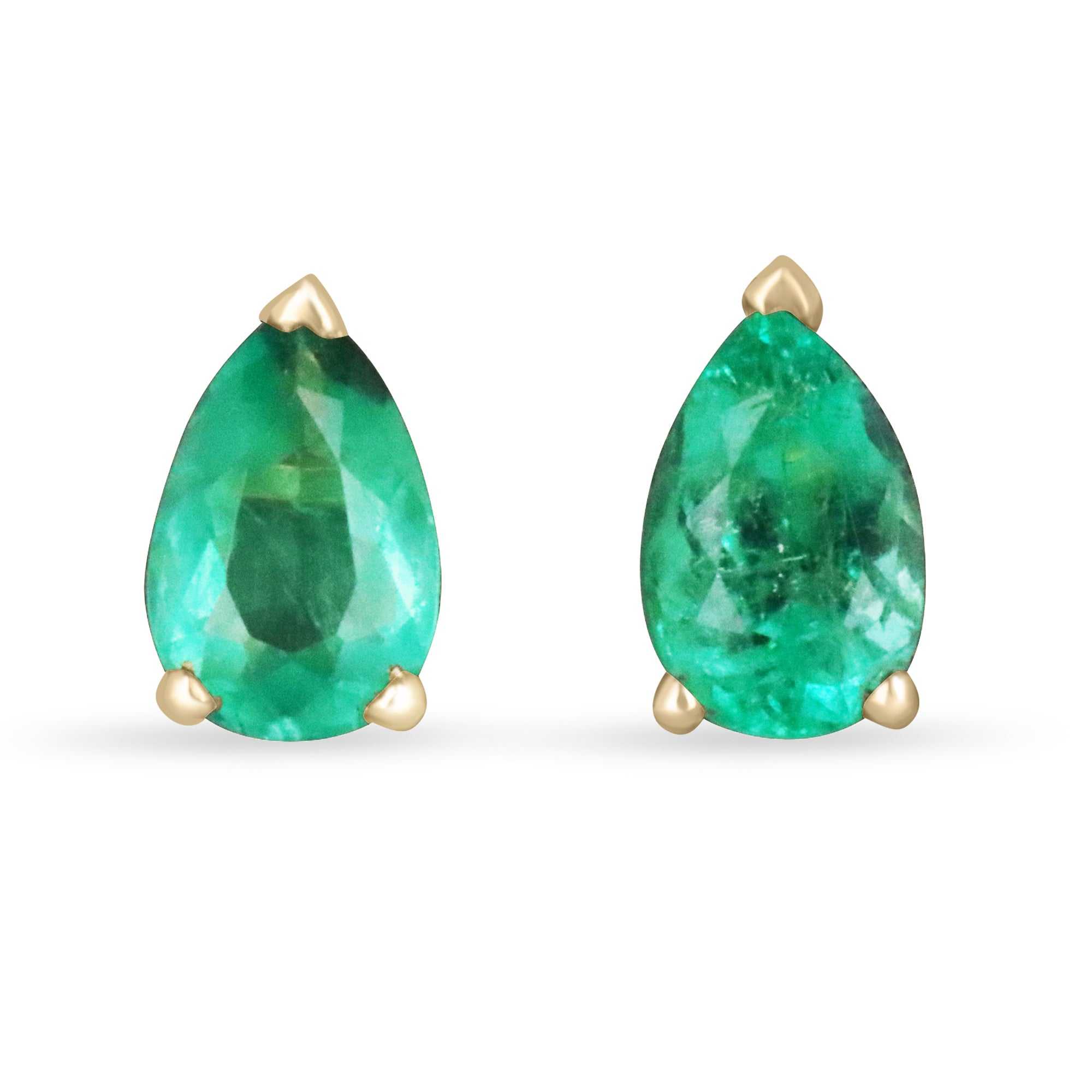 2.0tcw Medium Green Colombian Emerald Teardrop Stud Earrings 14K - JR Colombian Emeralds