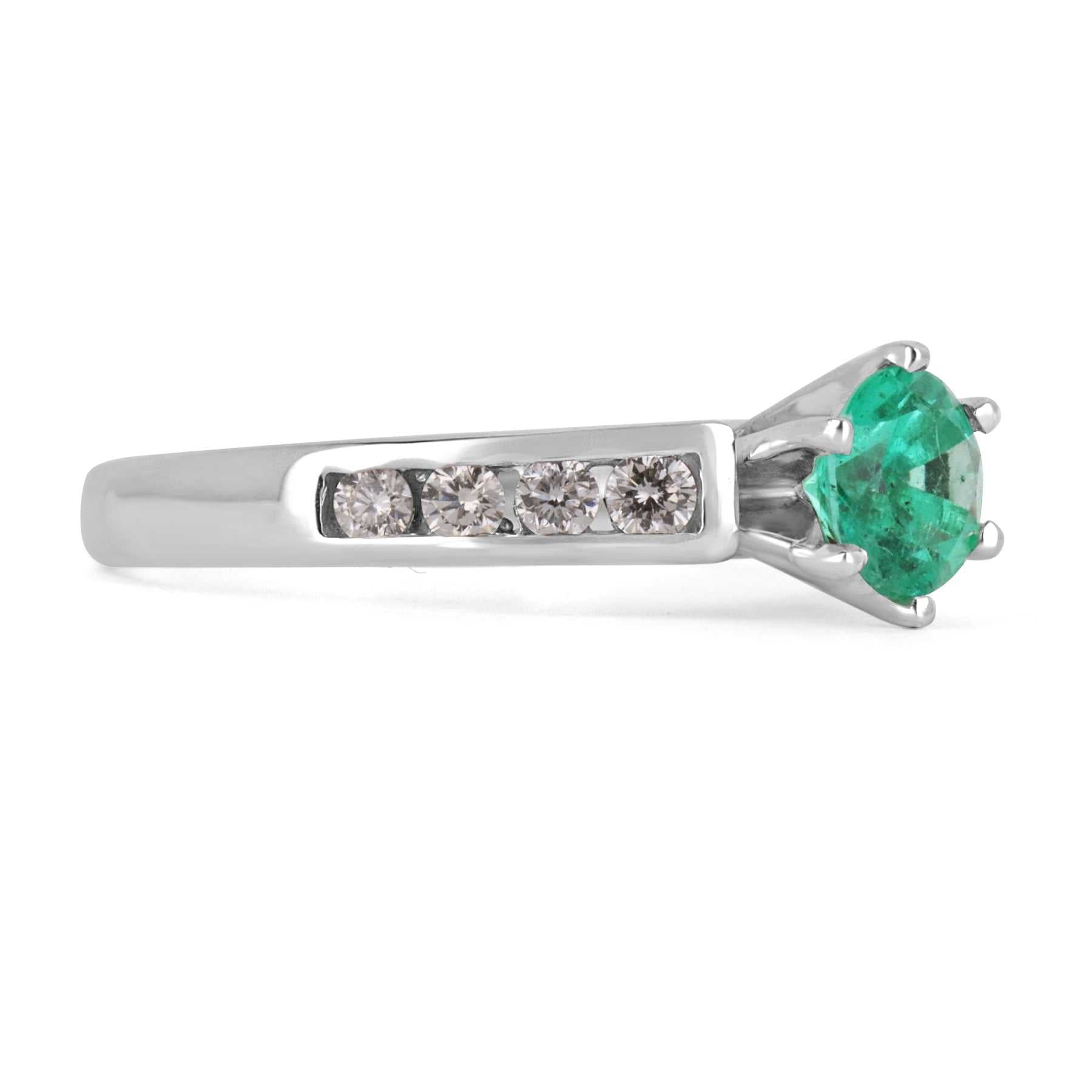 1.0tcw Round Brazilian Emerald & Diamond Shank Engagement Ring