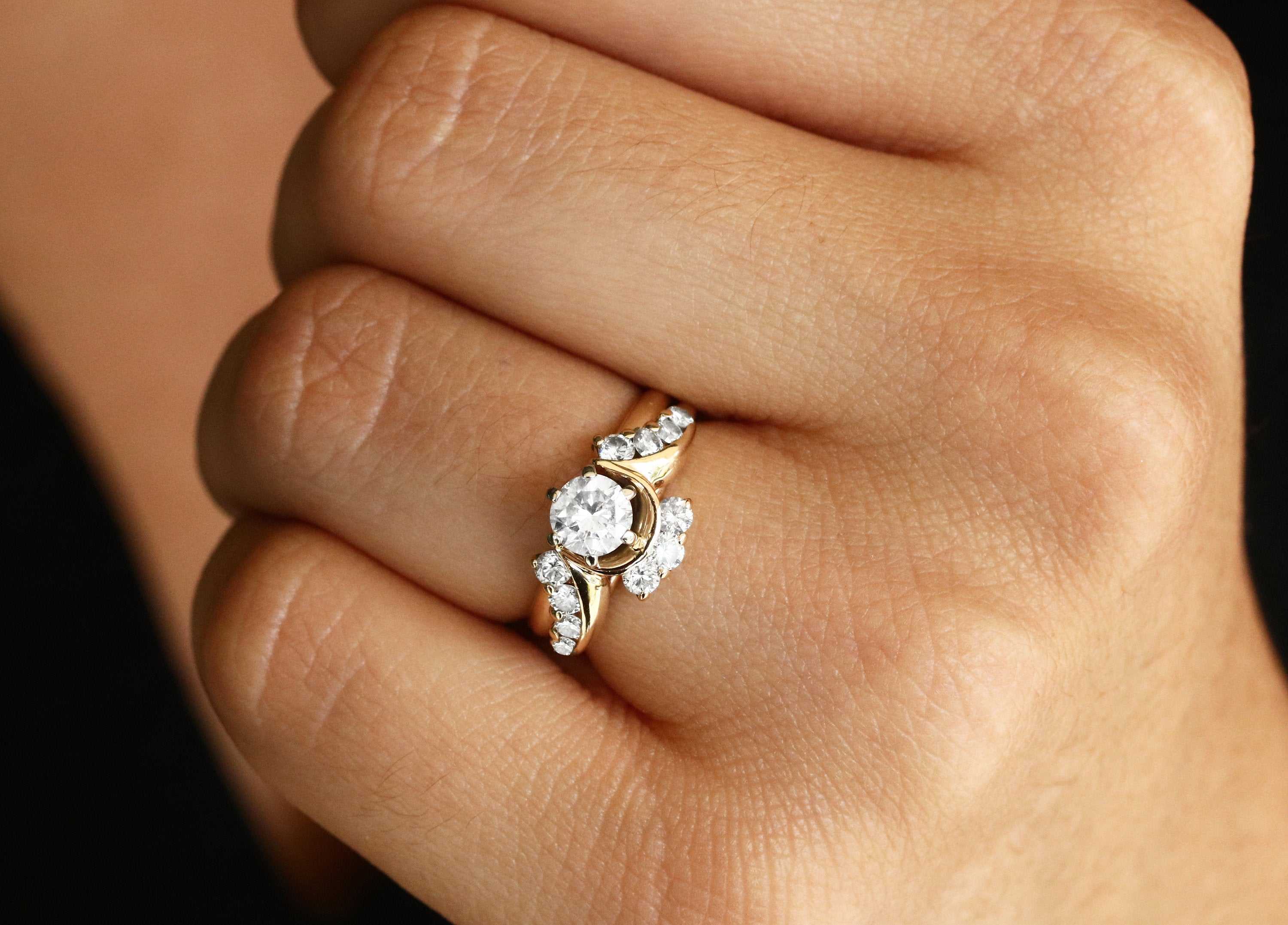 Diamond Solitaire & Tiara Wedding Set 14K